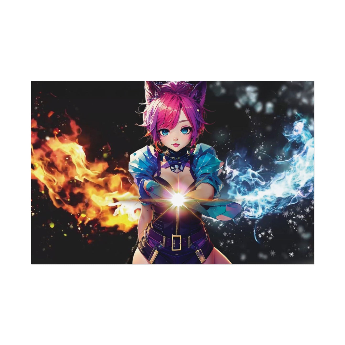 Canvas Print Elemental Balance: Flame & Frost Anime Fantasy Poster