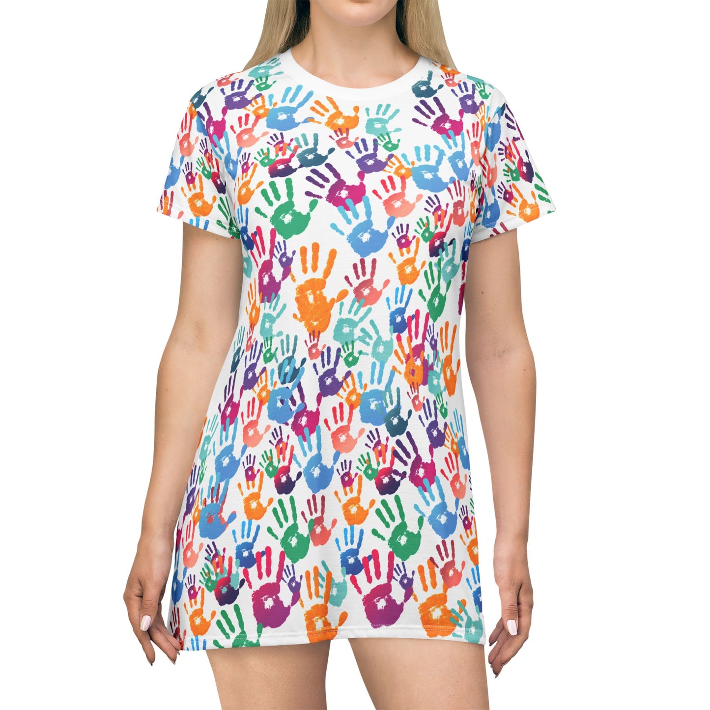 Colorful Hand Print T-Shirt Dress