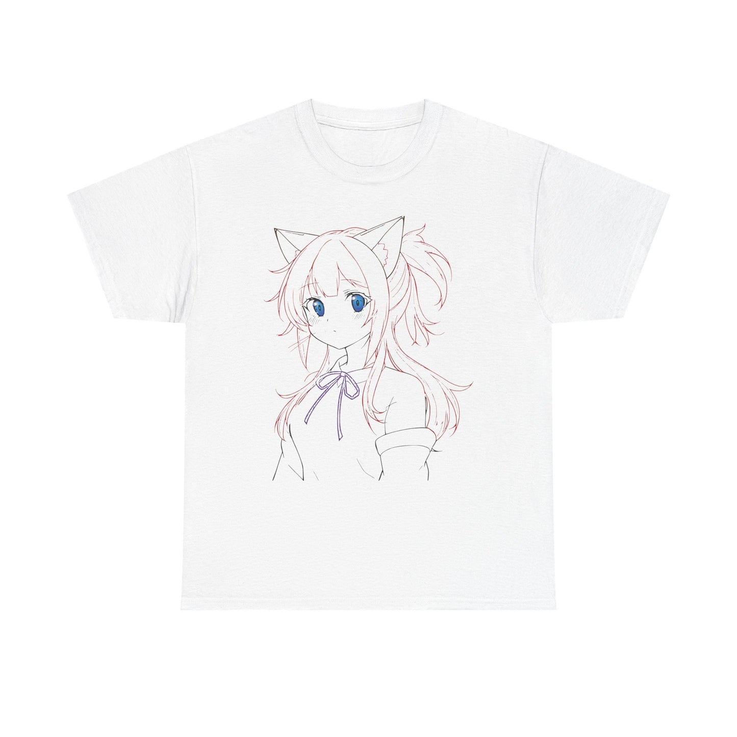 Cute Anime Cat Girl Unisex Heavy Cotton Tee, Graphic Tee for Anime Lovers, Casual Wear, Gift for Birthdays, Everyday Fashion