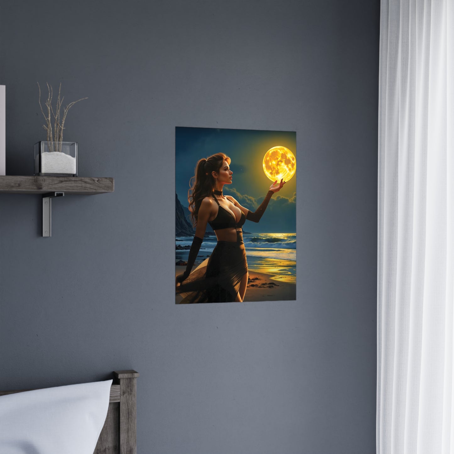 Moonlit Ambition – Reach for Your Celestial Dreams Poster- -Mystical Moonlight Matte Poster, Wall Art, Home Decor, Gift for Her, Enchanted Night Decor, Bedroom Wall Art