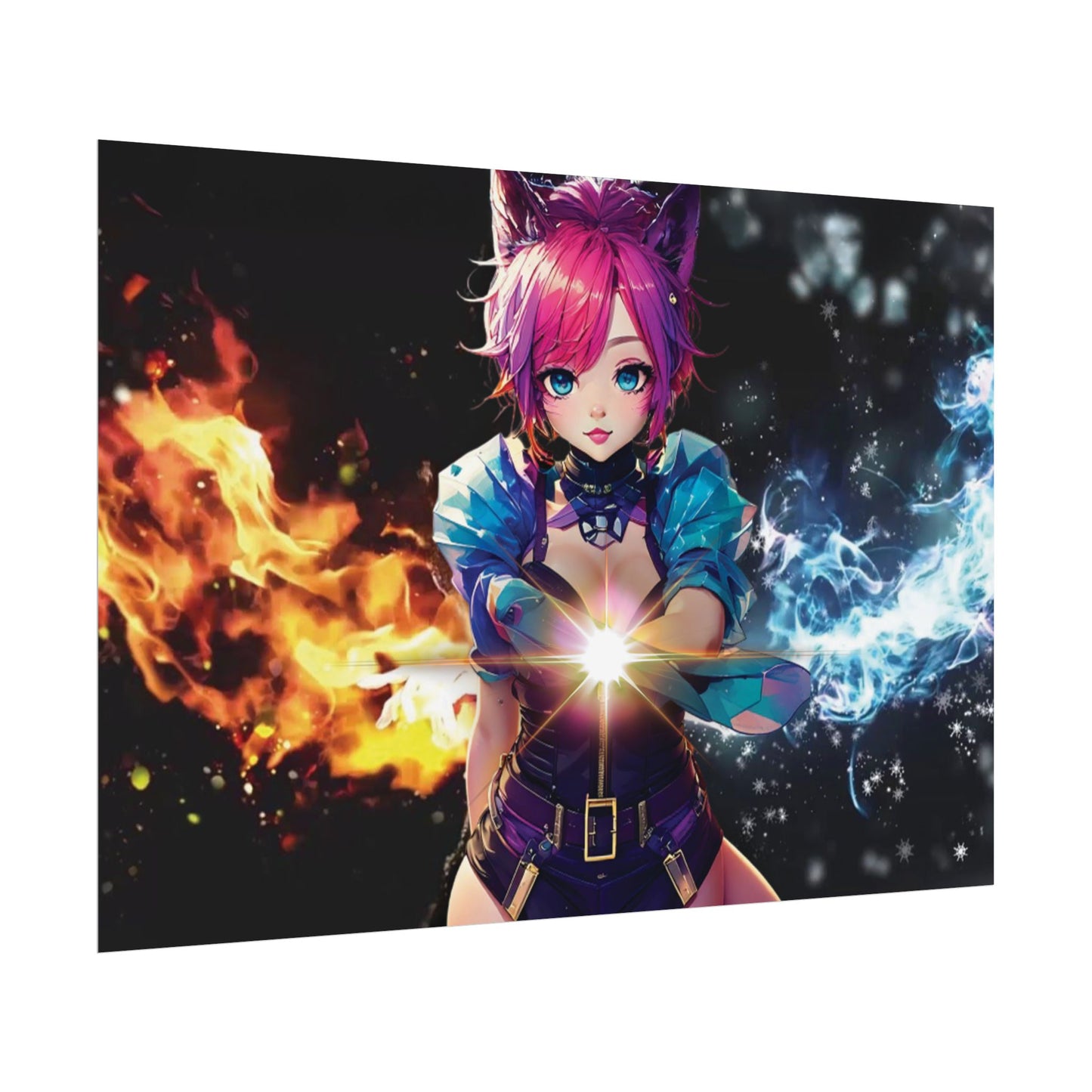 Canvas Print Elemental Balance: Flame & Frost Anime Fantasy Poster