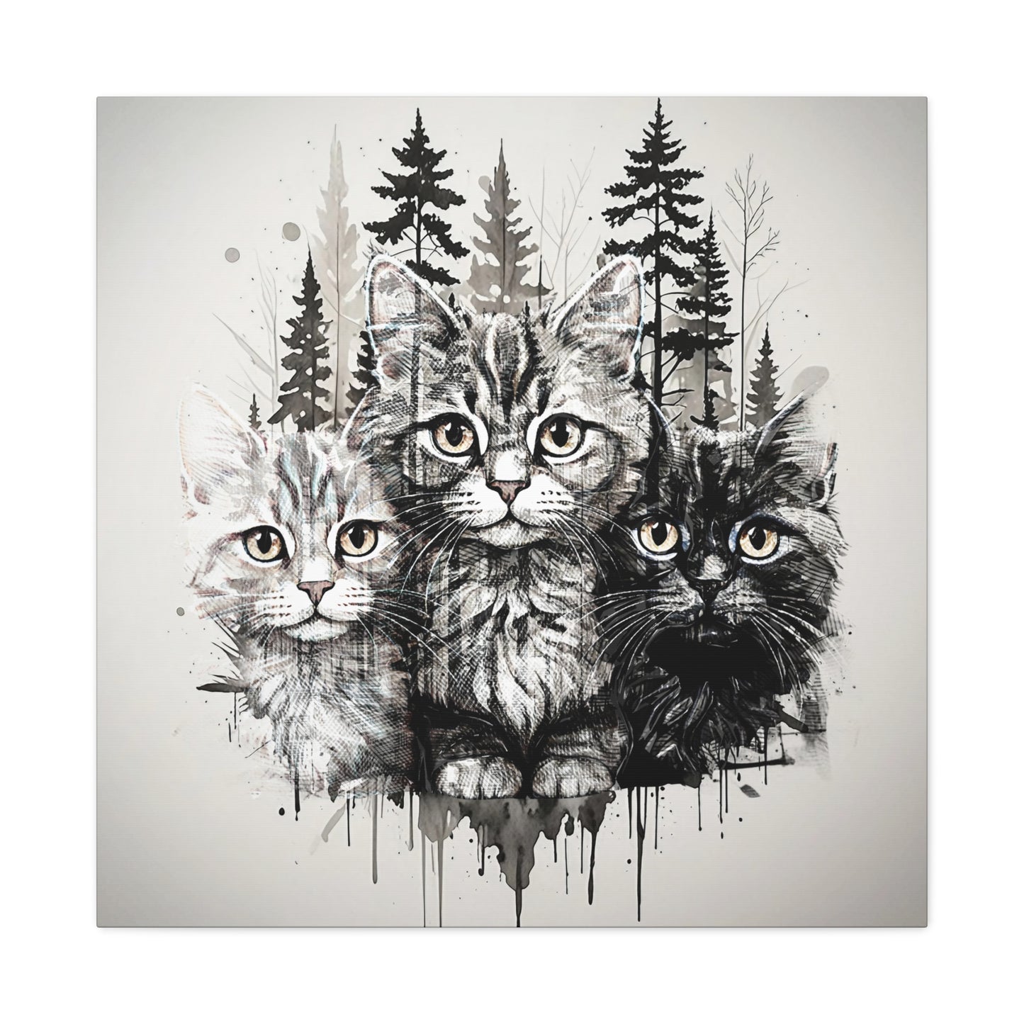 Cat Portrait Canvas Art - Whimsical Feline Wall Decor for Cat Lovers