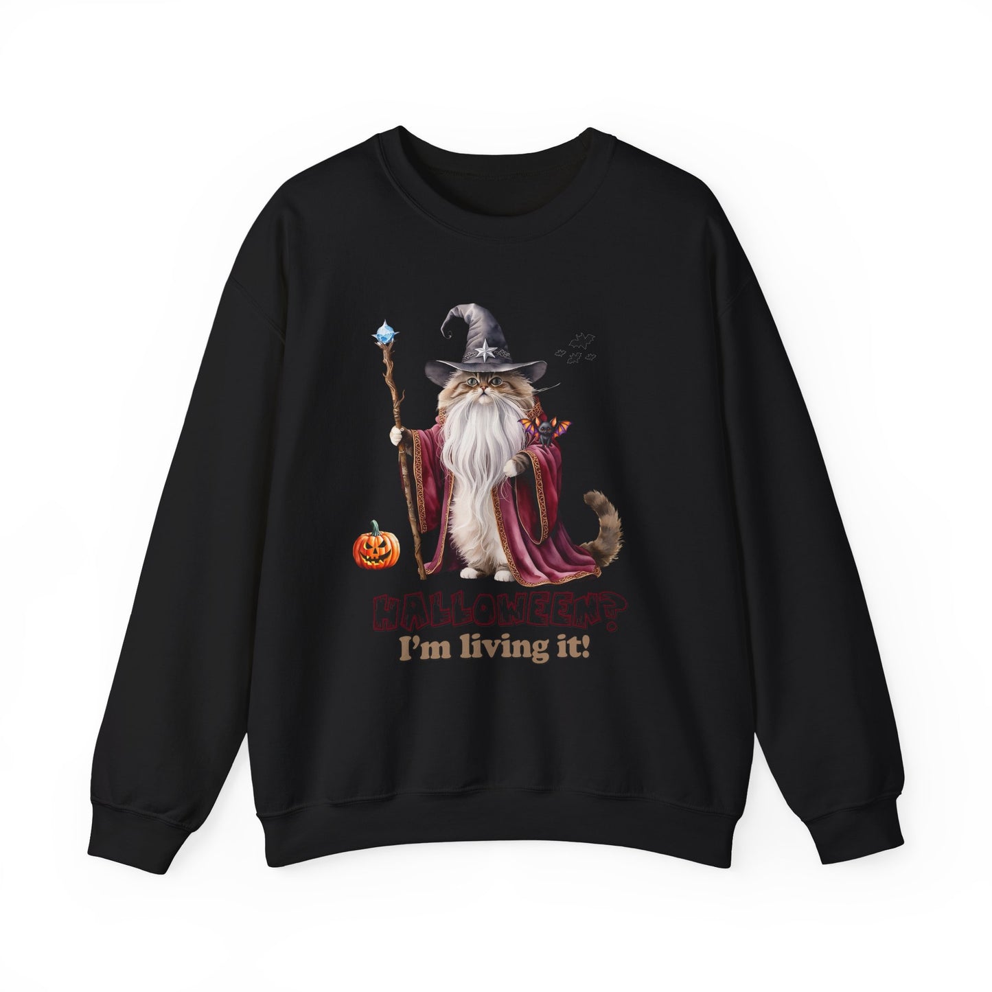 π§ Living the Spell: Wizardry, Whimsy & Halloween Cheer π - Halloween Wizard Sweatshirt, Unisex Crewneck for Fall, Cozy Gift for Cat Lovers, Spooky Season Apparel, Fun Costume Alternative