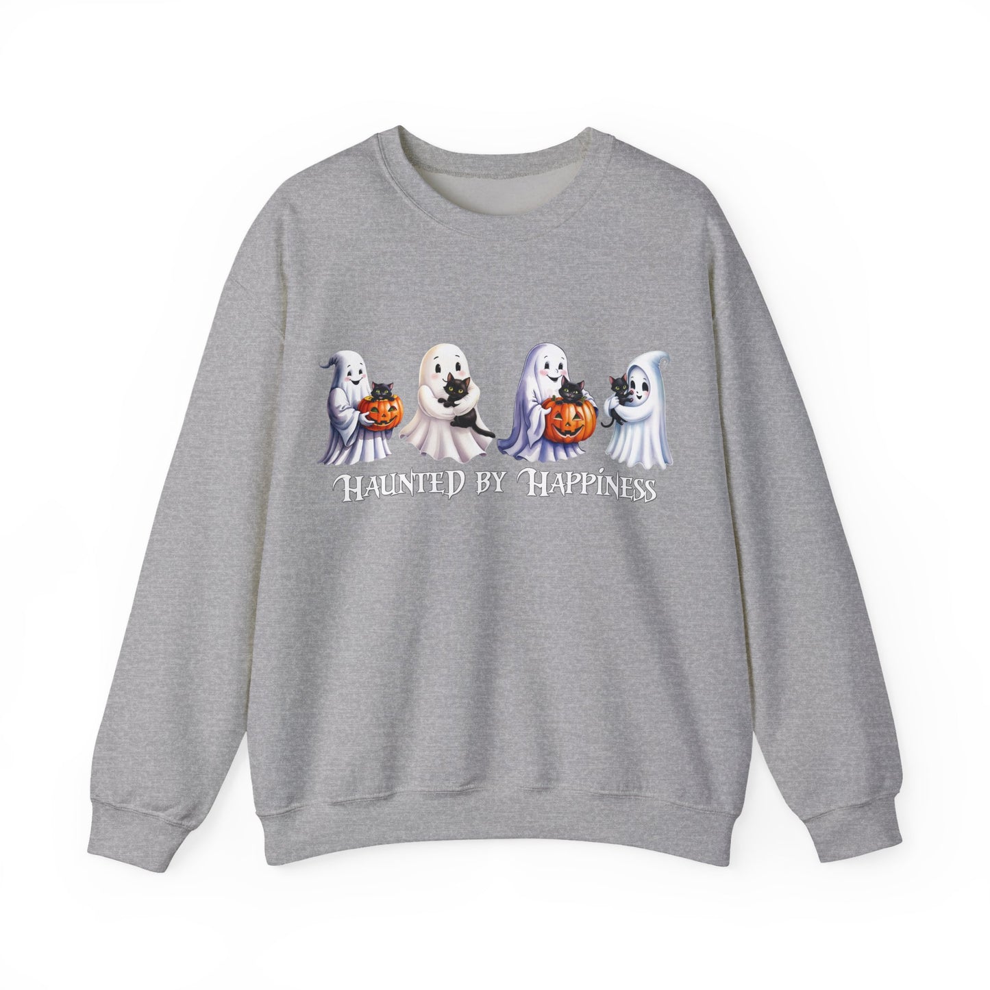 π» Haunted by Happiness: Ghosts of Joy and Candy - Halloween Ghosts Sweatshirt, Cozy Crewneck, Autumn Apparel, Spooky Season Gift, Unisex Sweatshirt for Fall Celebrations