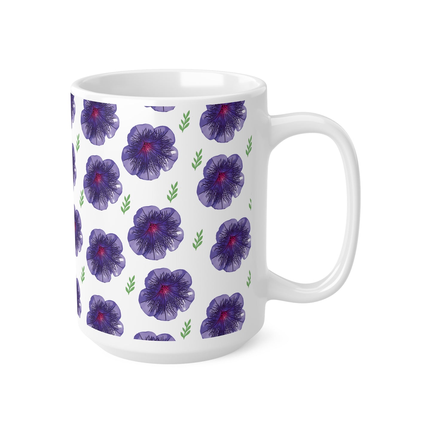"Petunia" Vibrant Floral Ceramic Coffee Cups - 11oz & 15oz for Nature Lovers