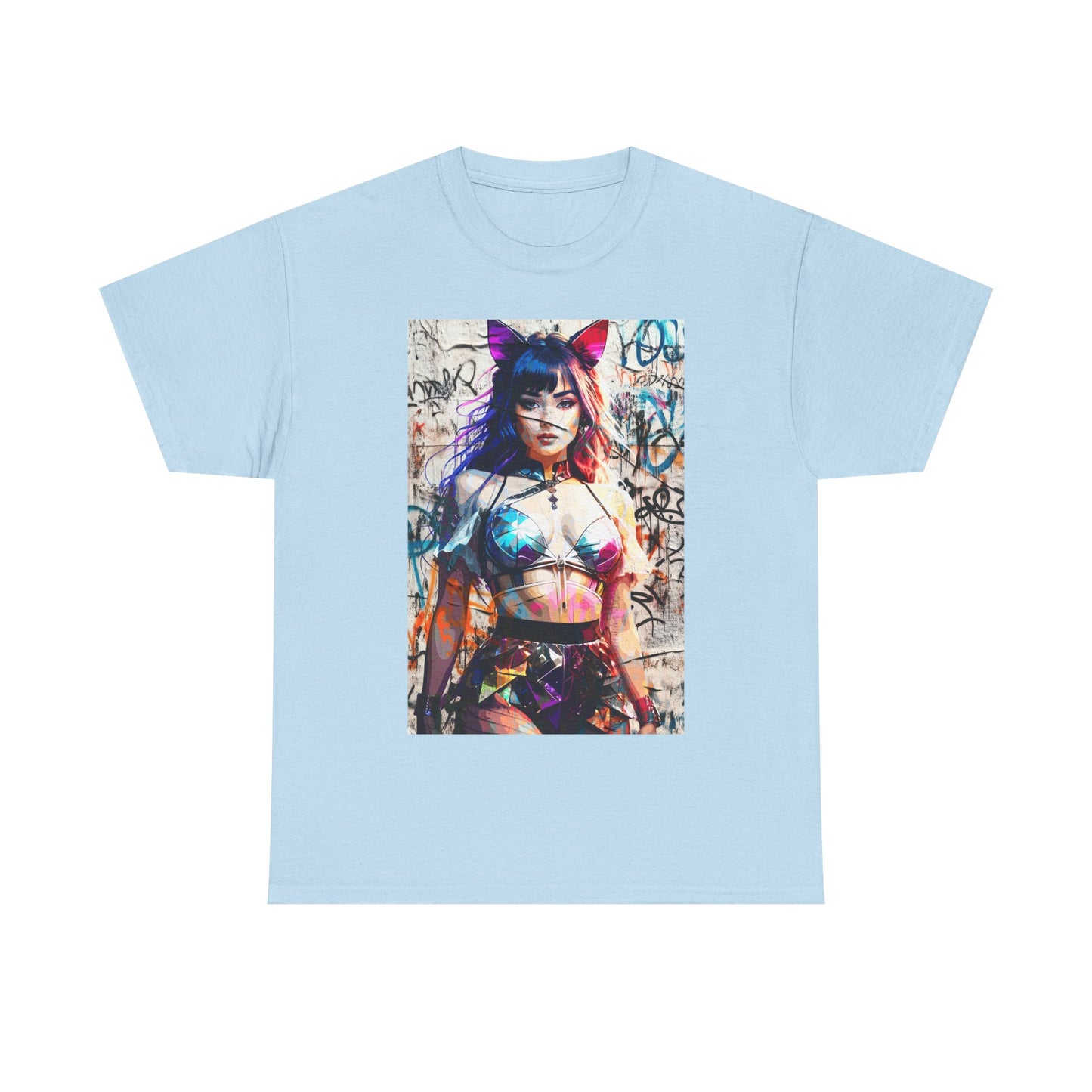 Graphic Tee - Prismatic Feline Enchantress Anime-Inspired Art Shirt