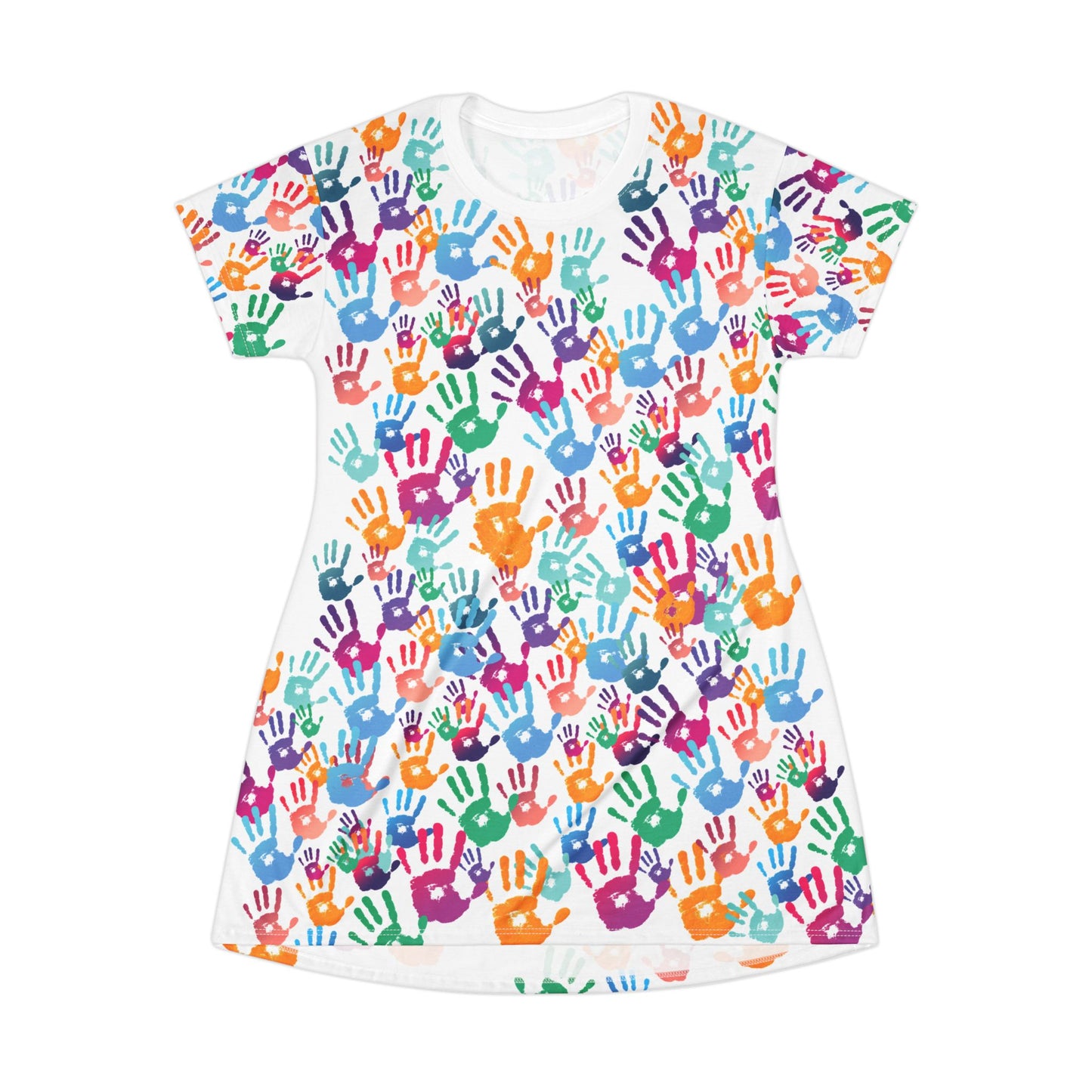 Colorful Hand Print T-Shirt Dress