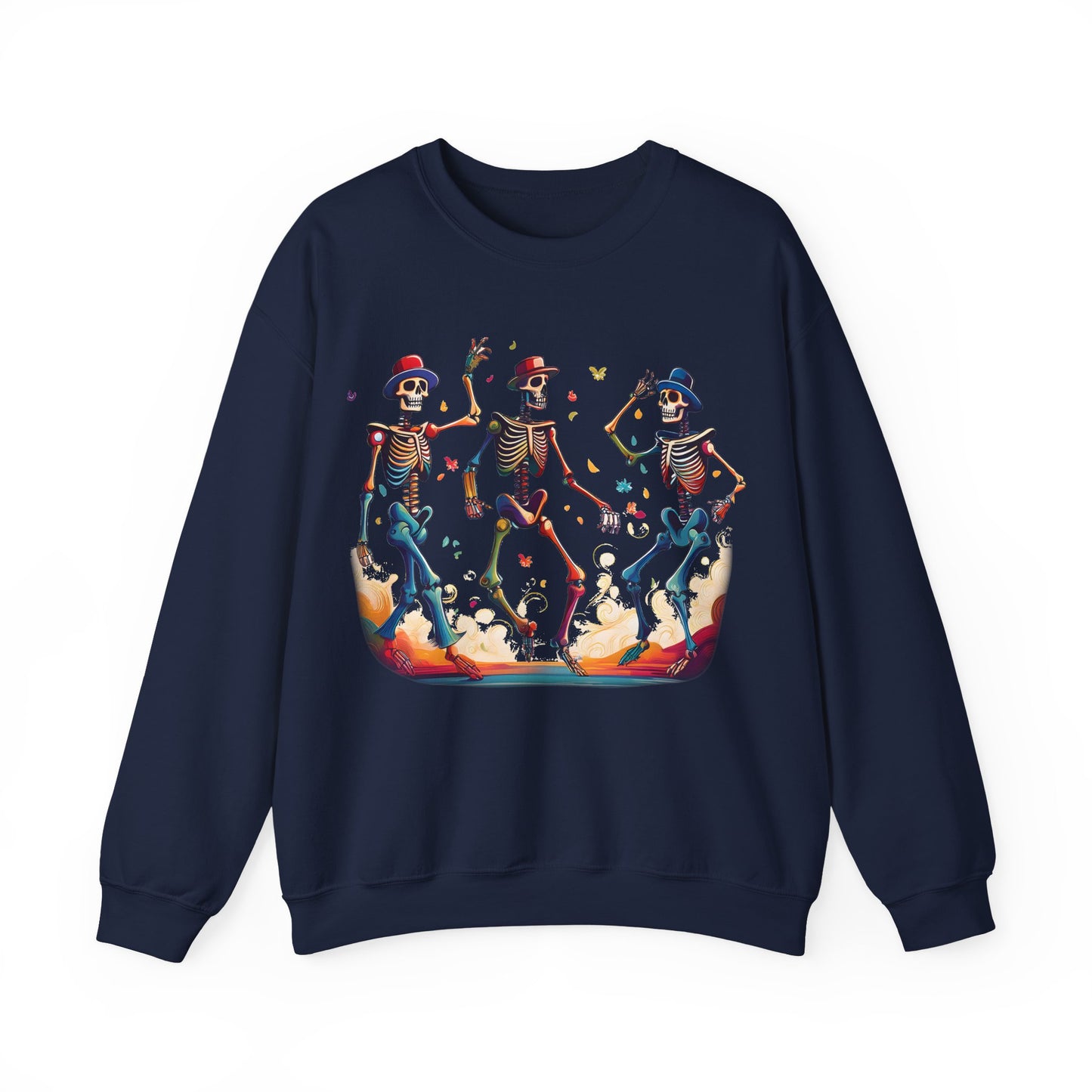 Dancing Skeletons Halloween Party - Spooky Fun Celebration Art - Festive Autumn Spirit Collection - Spooky Skeleton Dance Crewneck Sweatshirt, Halloween Sweatshirt, Unisex Fall Apparel, Casual Skeleton Top, Fun Halloween Gift