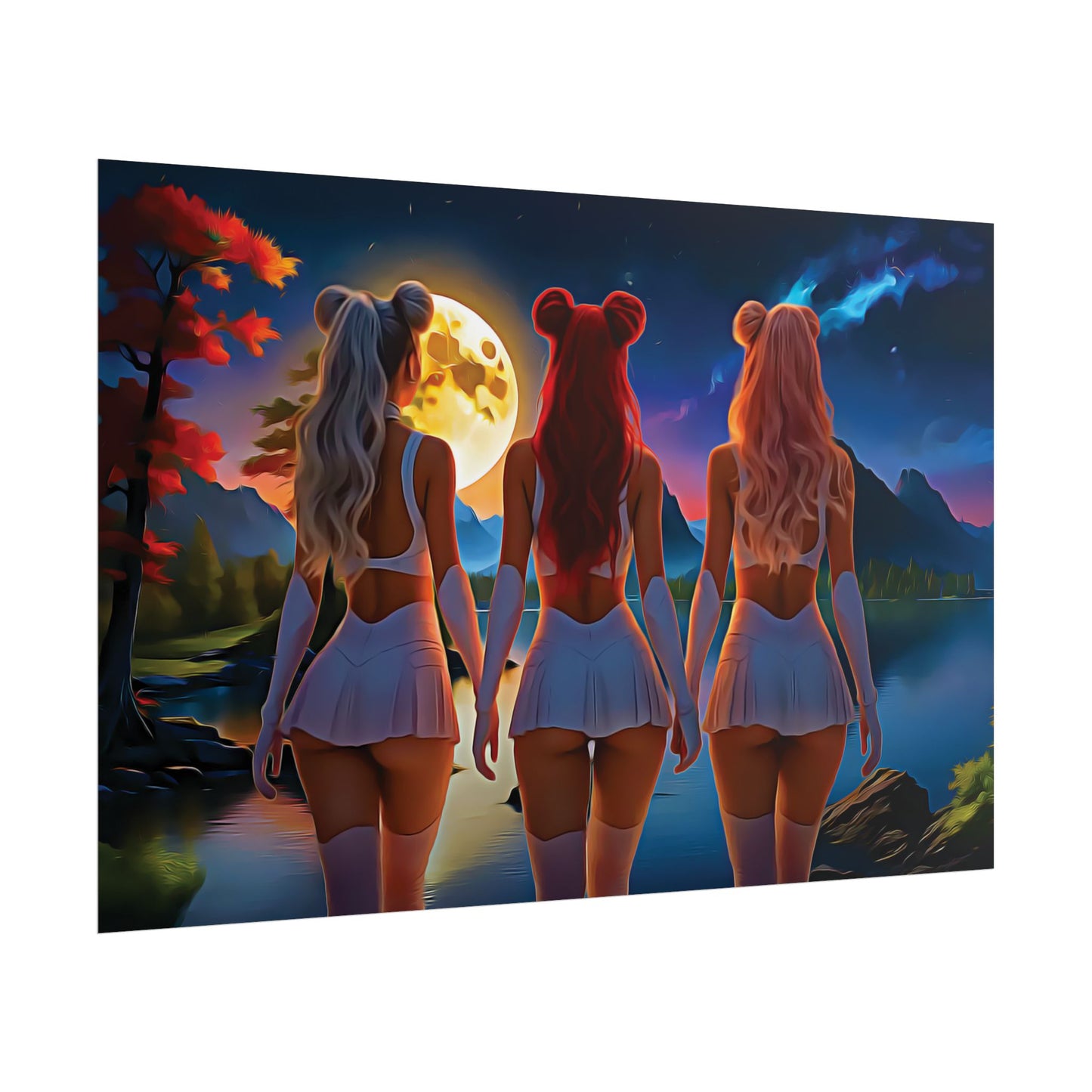 π Moon Sisters: Unity in Light, Magic in Motion - Vibrant Art Rolled Posters, Aesthetic Wall Decor, Anime Inspired Art, Unique Gift, Home Decor, Bedroom Wall Art, Feminine Aesthetic