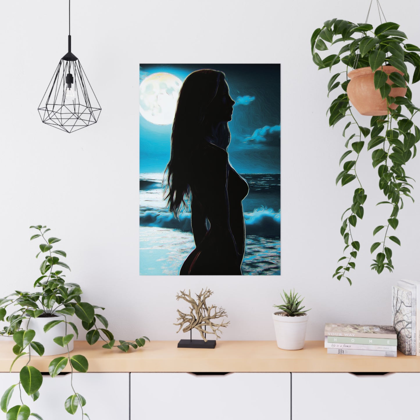 Moonlit Reflections – Serenity, Strength & Ocean Calm in One Magical Moment 🌊🌕 - Moonlit Silhouette Matte Poster, Bedroom Decor, Nighttime Art, Mystical Home Aesthetic, Gift for Art Lovers