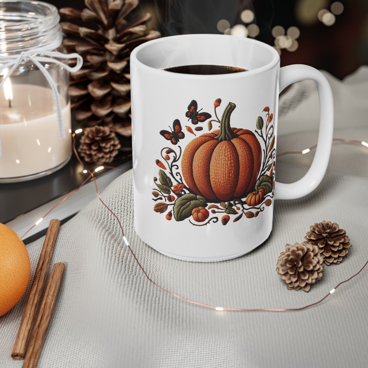 Pumpkin & Botanical Bliss – Autumn’s Cozy Charm 🎃🍂 - Autumn Pumpkin Coffee Mug, Perfect Fall Gift for Pumpkin Lovers, Cozy Vibes, Seasonal Home Decor, Warm Beverage Container