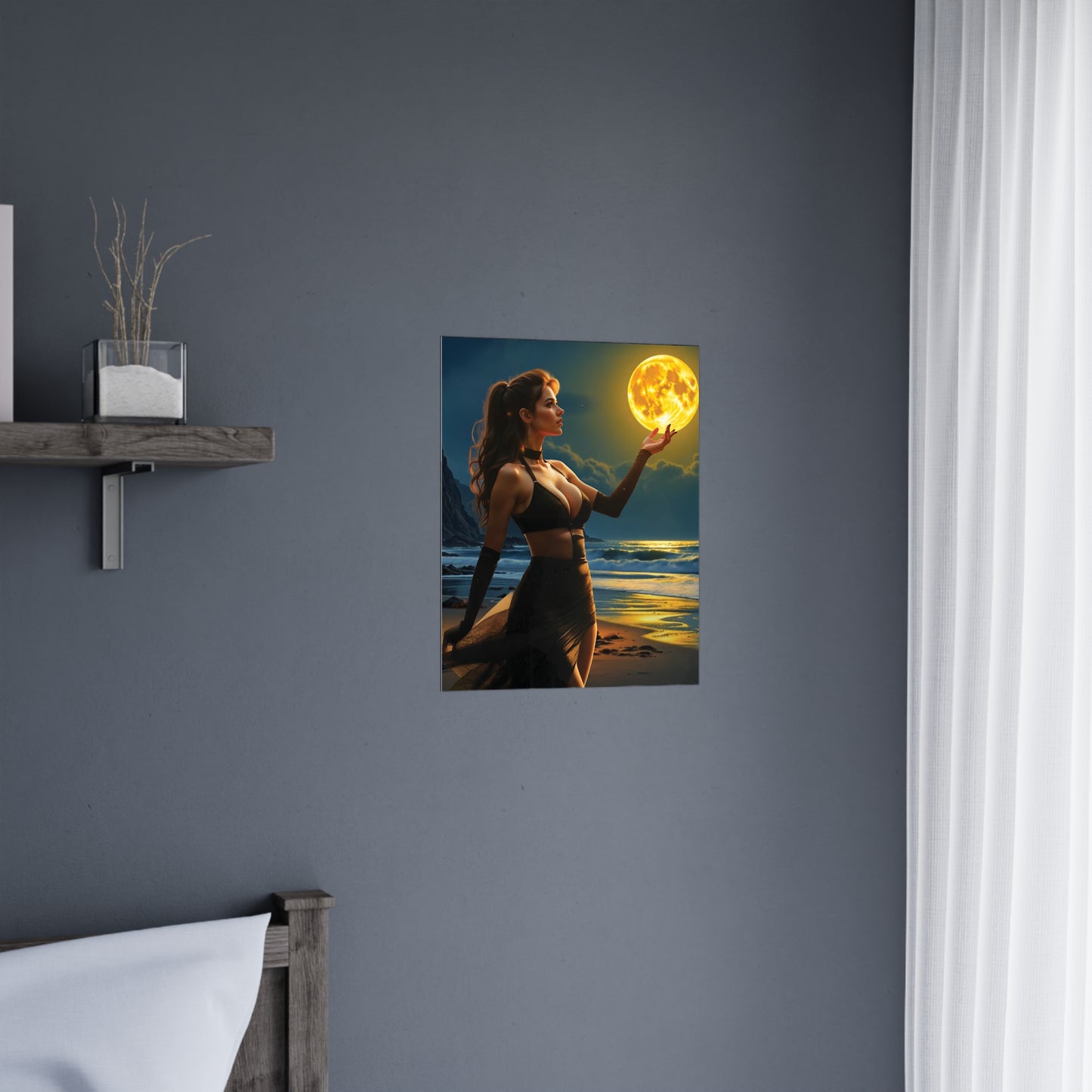 Moonlit Ambition – Reach for Your Celestial Dreams Poster- -Mystical Moonlight Matte Poster, Wall Art, Home Decor, Gift for Her, Enchanted Night Decor, Bedroom Wall Art