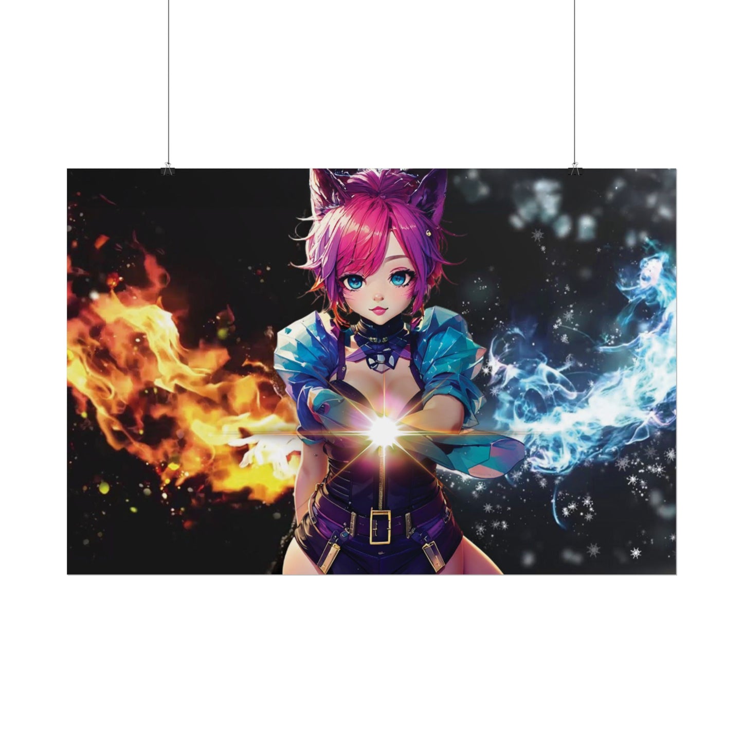 Canvas Print Elemental Balance: Flame & Frost Anime Fantasy Poster