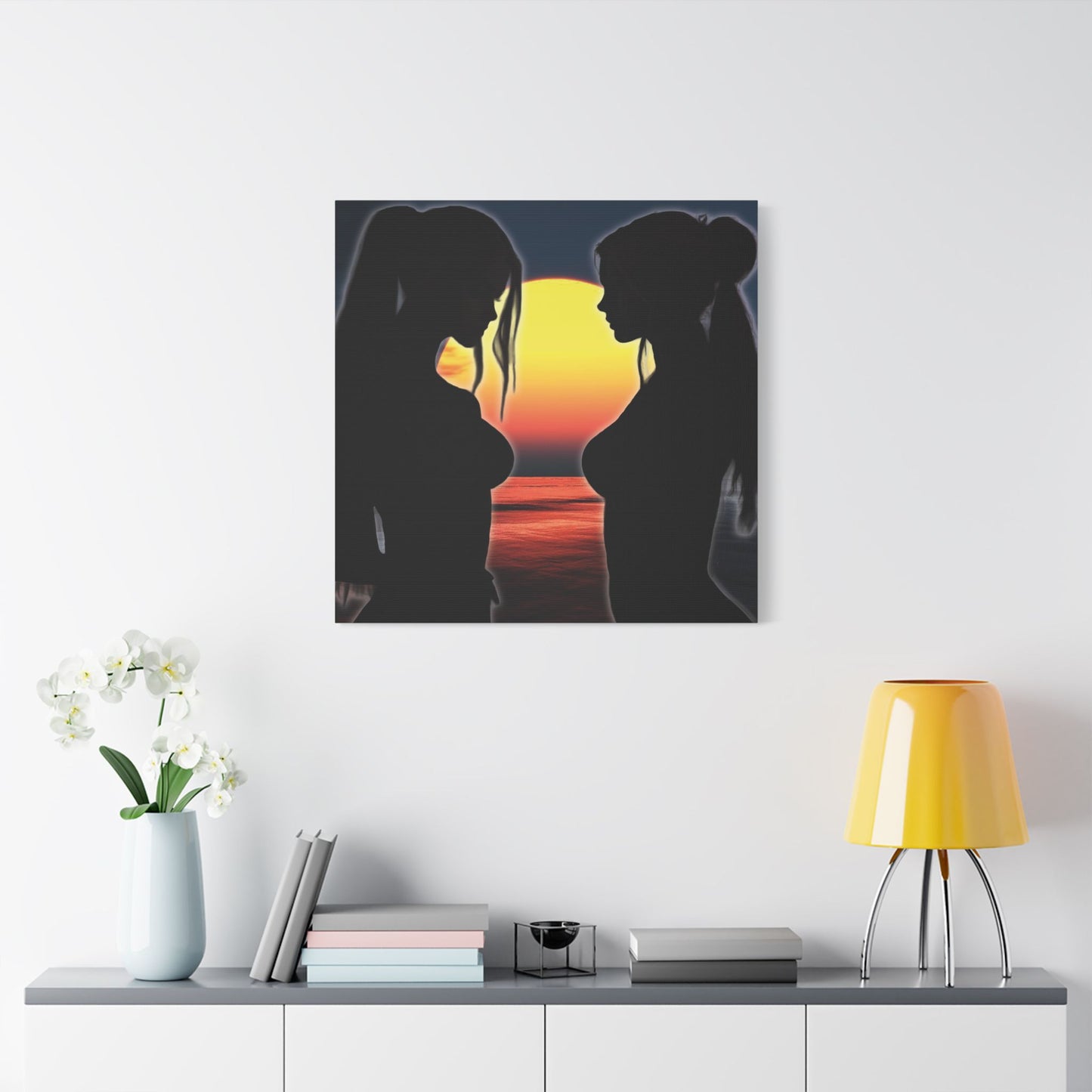 Sunset Silhouettes – Reflective Moments in Ocean Light - Canvas Art, Modern Wall Decor, Home Aesthetic, Gift for Her, Living Room Wall Art, Inspirational Art