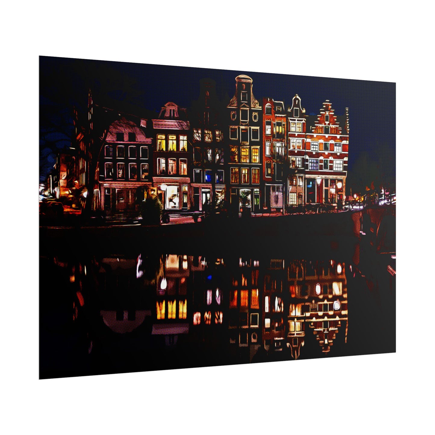 Amsterdam Nightscape Rolled Poster - Colorful Urban Reflection Art