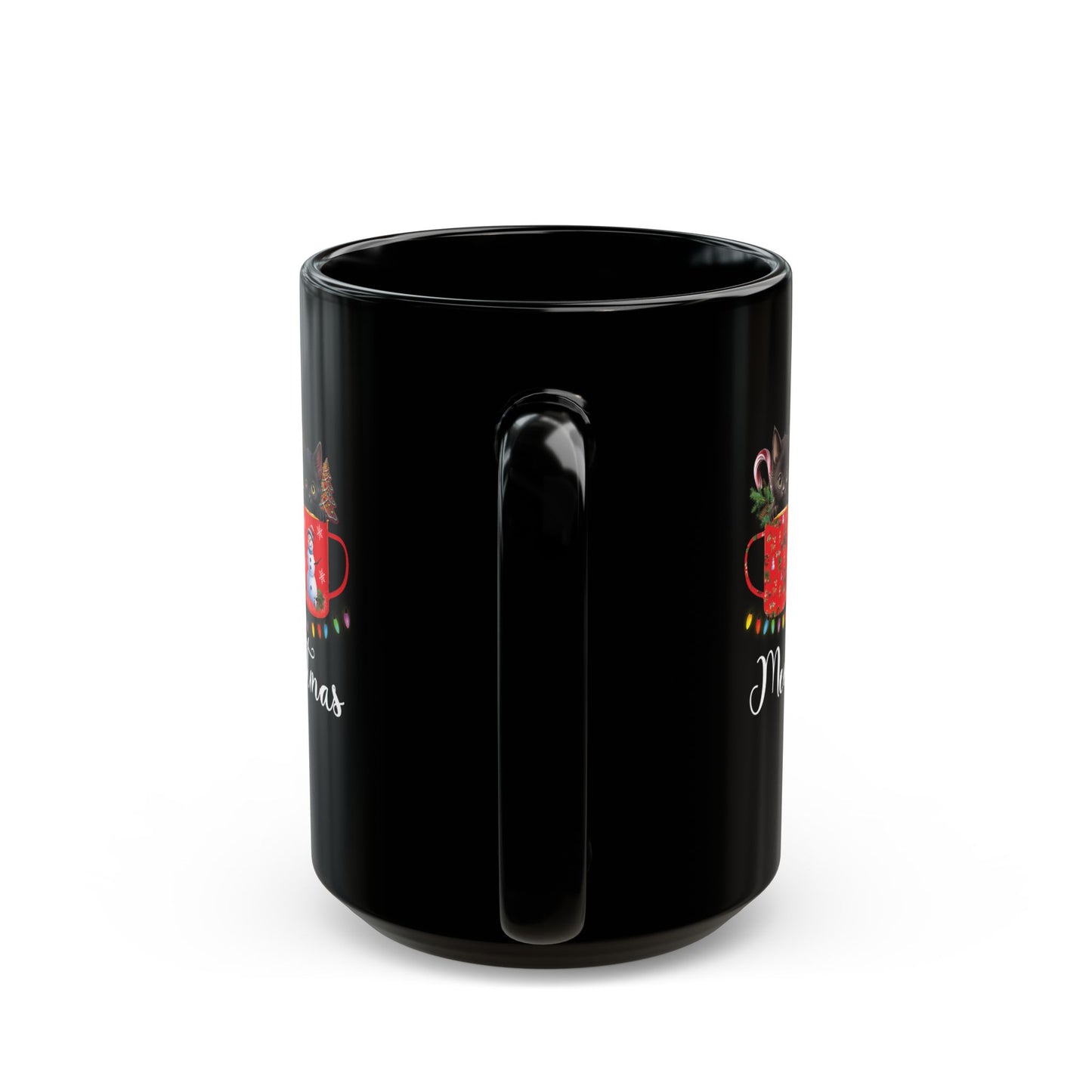 Meowy Christmas Cat Mug - Festive Black Coffee Cup (11oz, 15oz)