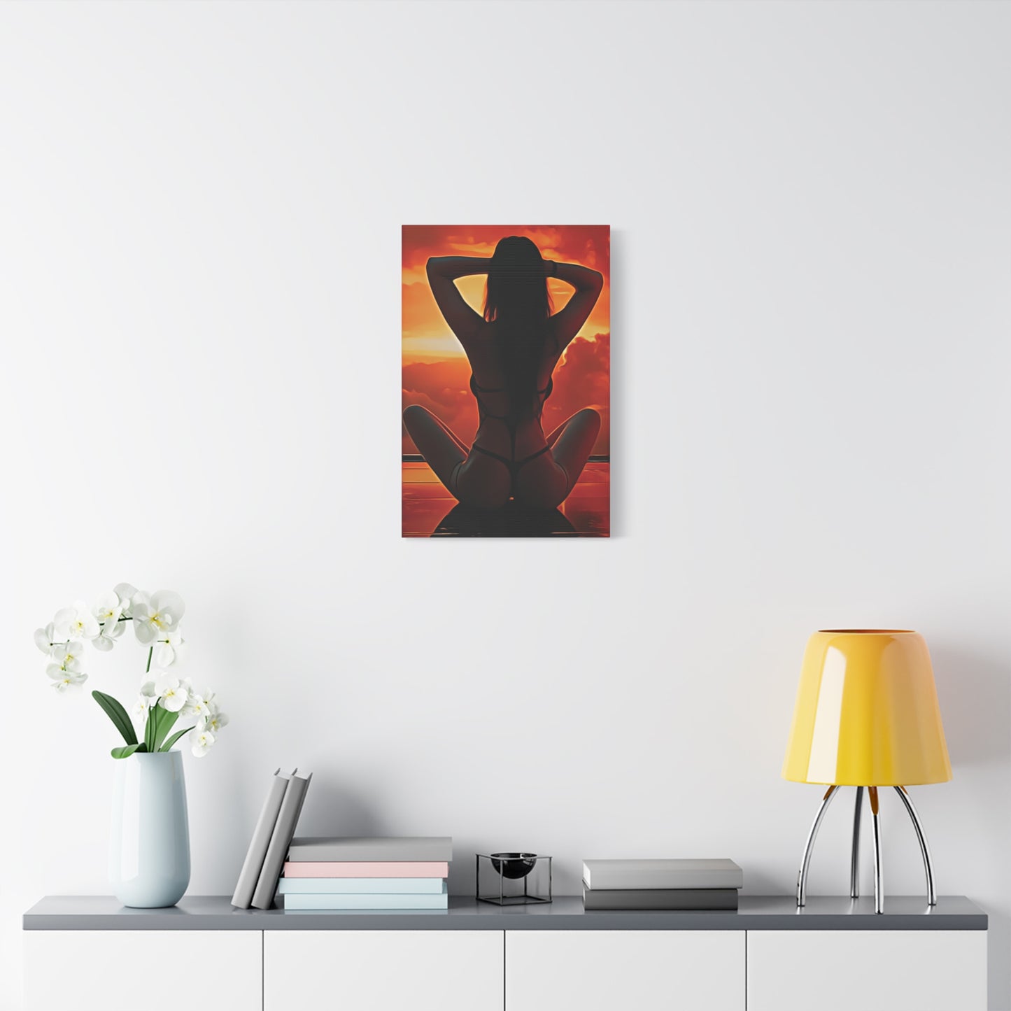 Golden Hour Serenity – Empowering Sunset Silhouette Inspiring Calm, Strength and Inner Freedom - Stretched Canvas Art Print - Sunset Silhouette, Wall Decor, Modern Home Art, Unique Gift, Bedroom Decor, Summer Vibes