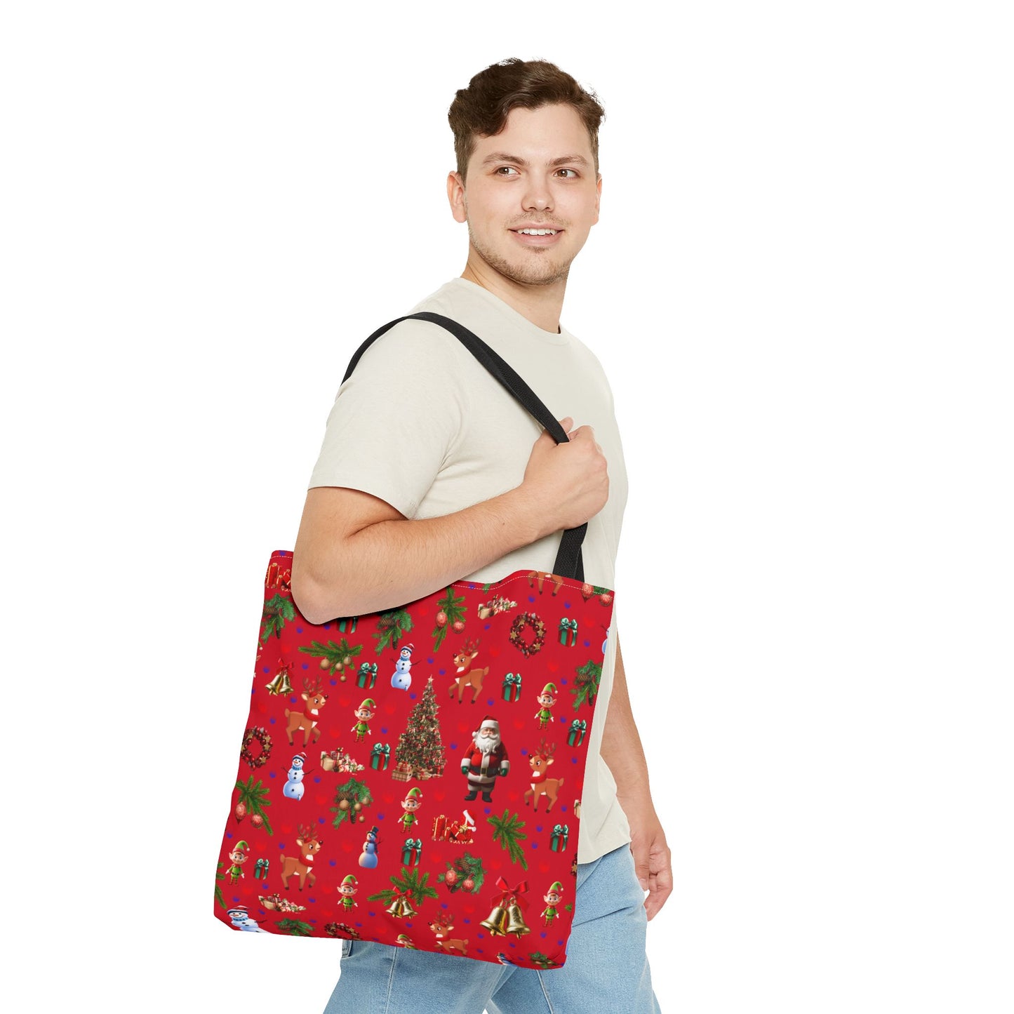 Festive Holiday Tote Bag - Santa, Snowman & Christmas Design
