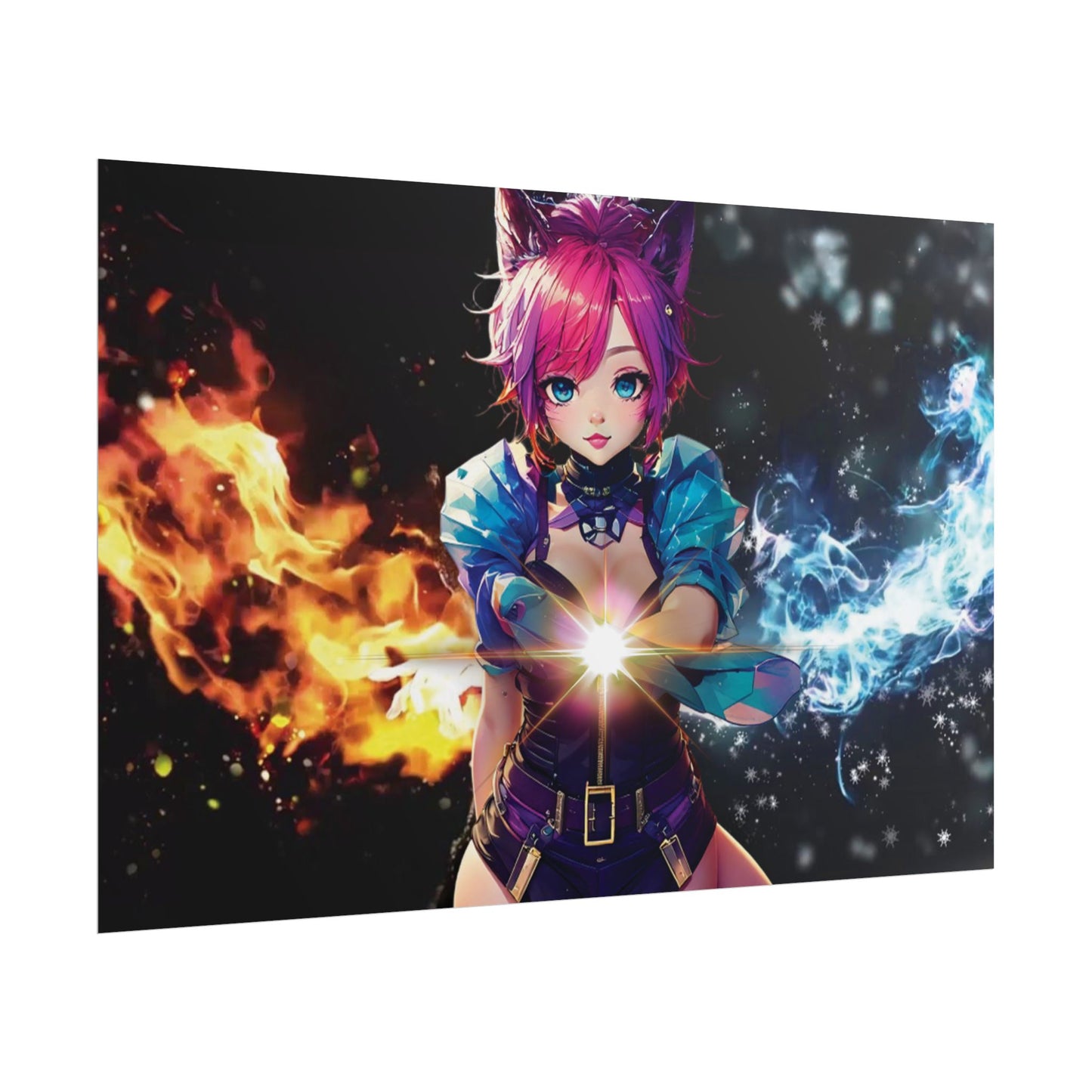 Canvas Print Elemental Balance: Flame & Frost Anime Fantasy Poster
