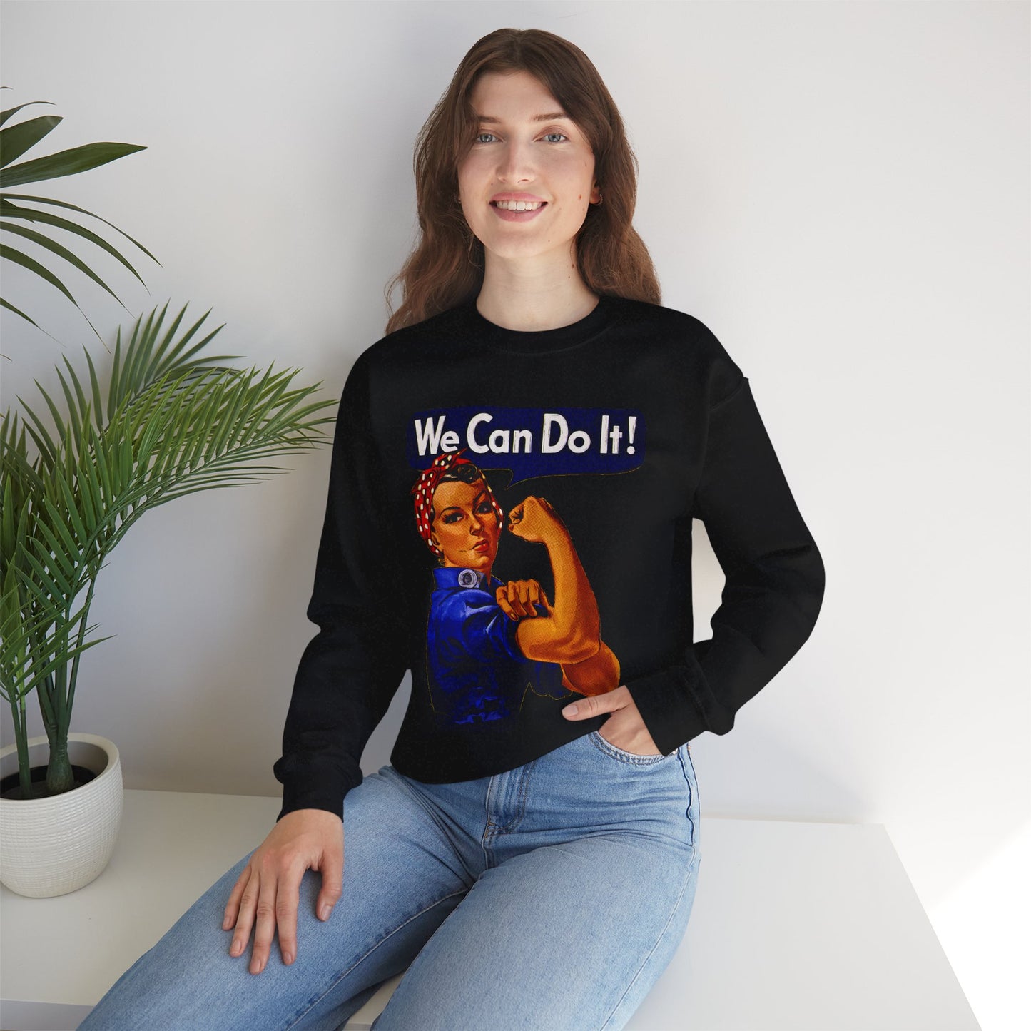 Empowerment Pop Art | Bold "We Can Do It" T-Shirts, Sweatshirts, Mugs & Wall Art for Inspiration - Empowering Rosie Crewneck Sweatshirt | Motivational Gift, Casual Wear, Feminism, Women’s Apparel, Inspirational Fashion