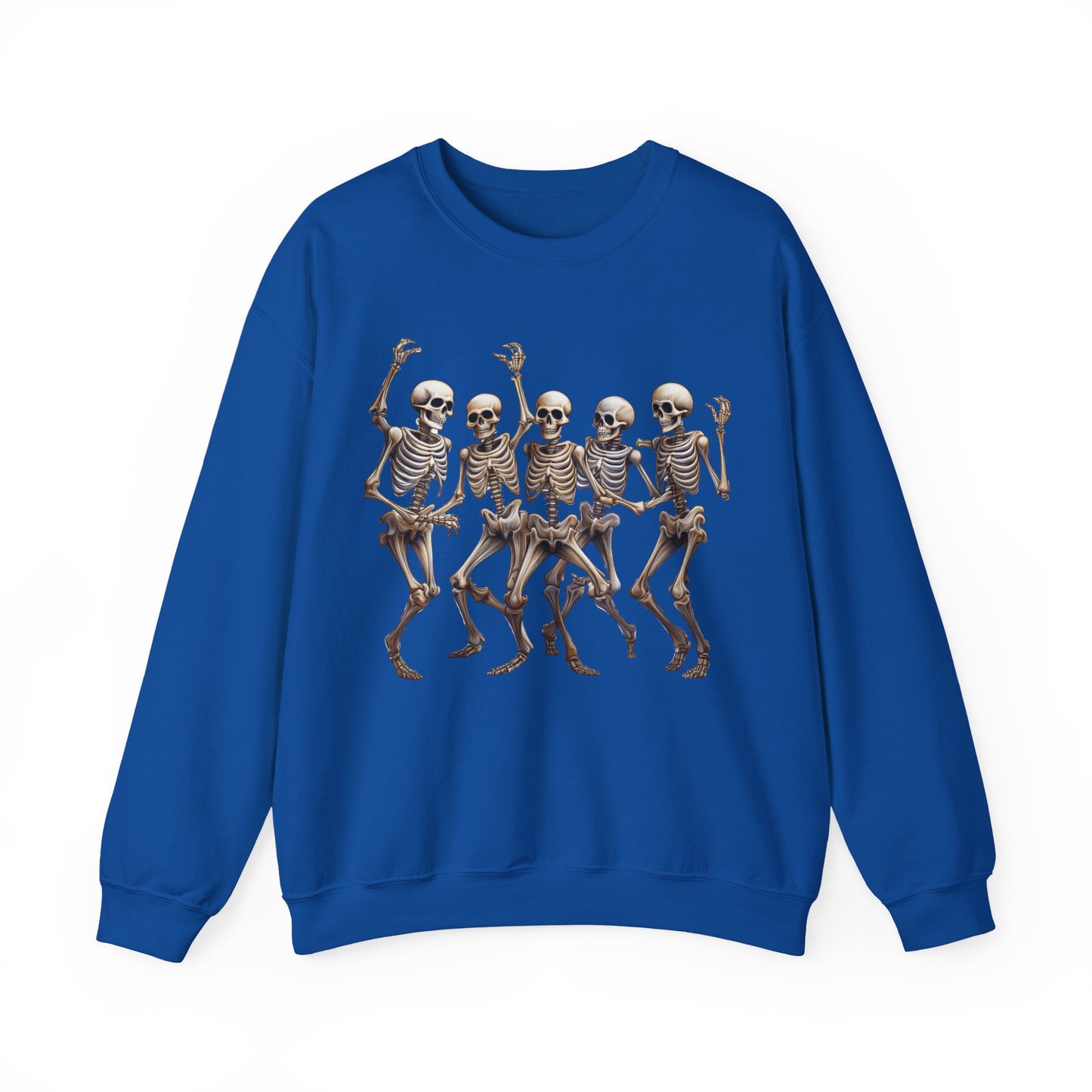 "Celebrate Life with Dancing Skeletons – Bold Apparel & Mugs that Spark Joy" - Halloween Skeleton Dance Crewneck Sweatshirt, Unisex Sweatshirt, Fall Fashion, Spooky Season Apparel, Gift for Halloween Lovers
