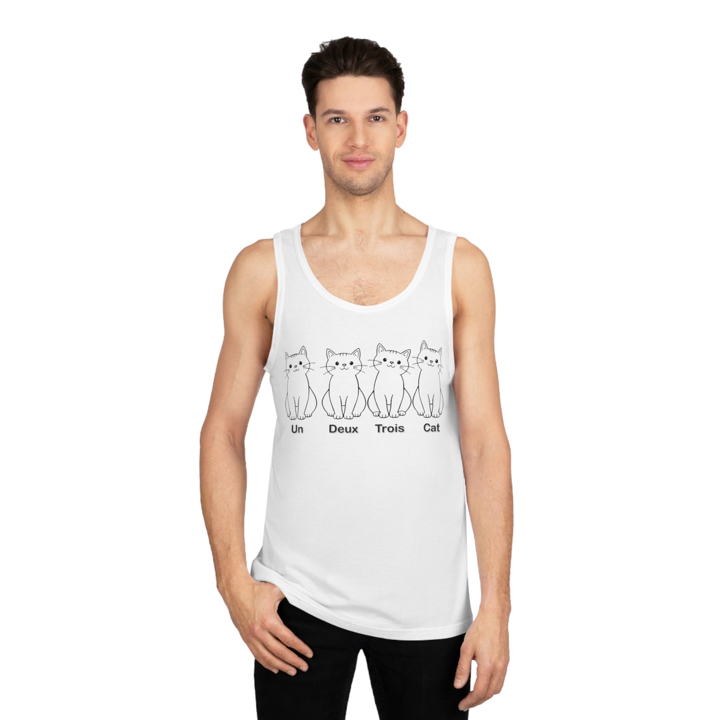 Funny Cat Unisex Softstyle™ Tank Top - 'Un Deux Trois Cat'