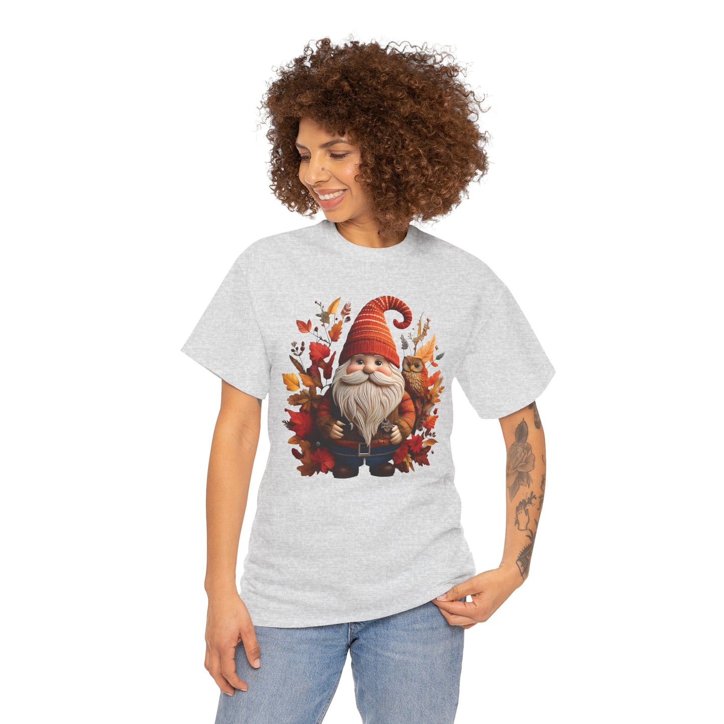 Gnome & Owl Autumn Harmony โ Cozy Magic for the Season ๐๐งก - Tee, Fall T-Shirt, Cozy Halloween Shirt, Pumpkin Spice Gift, Unisex Cotton Top