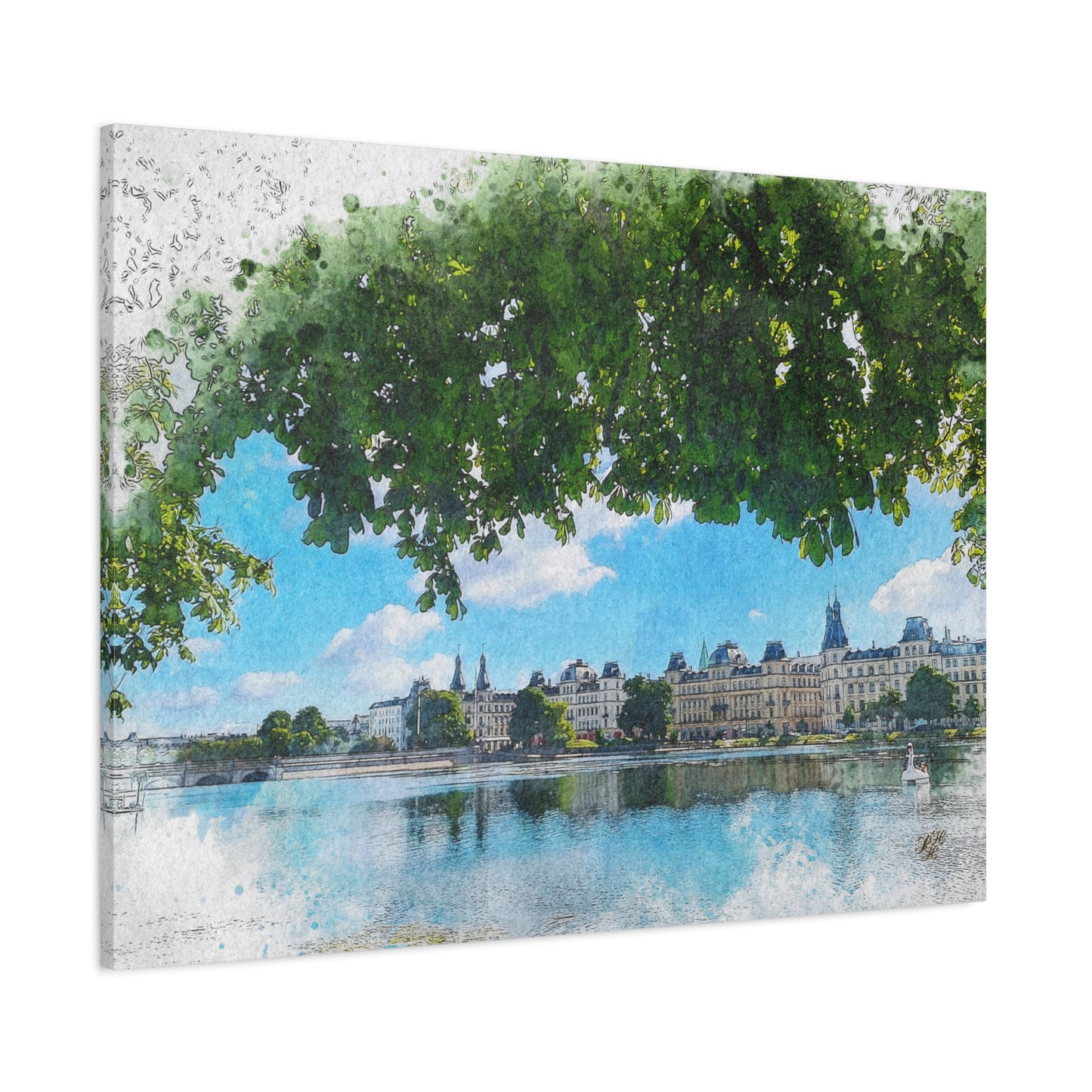 'The Lakes' Copenhagen - Canvas Print Watercolor Art -