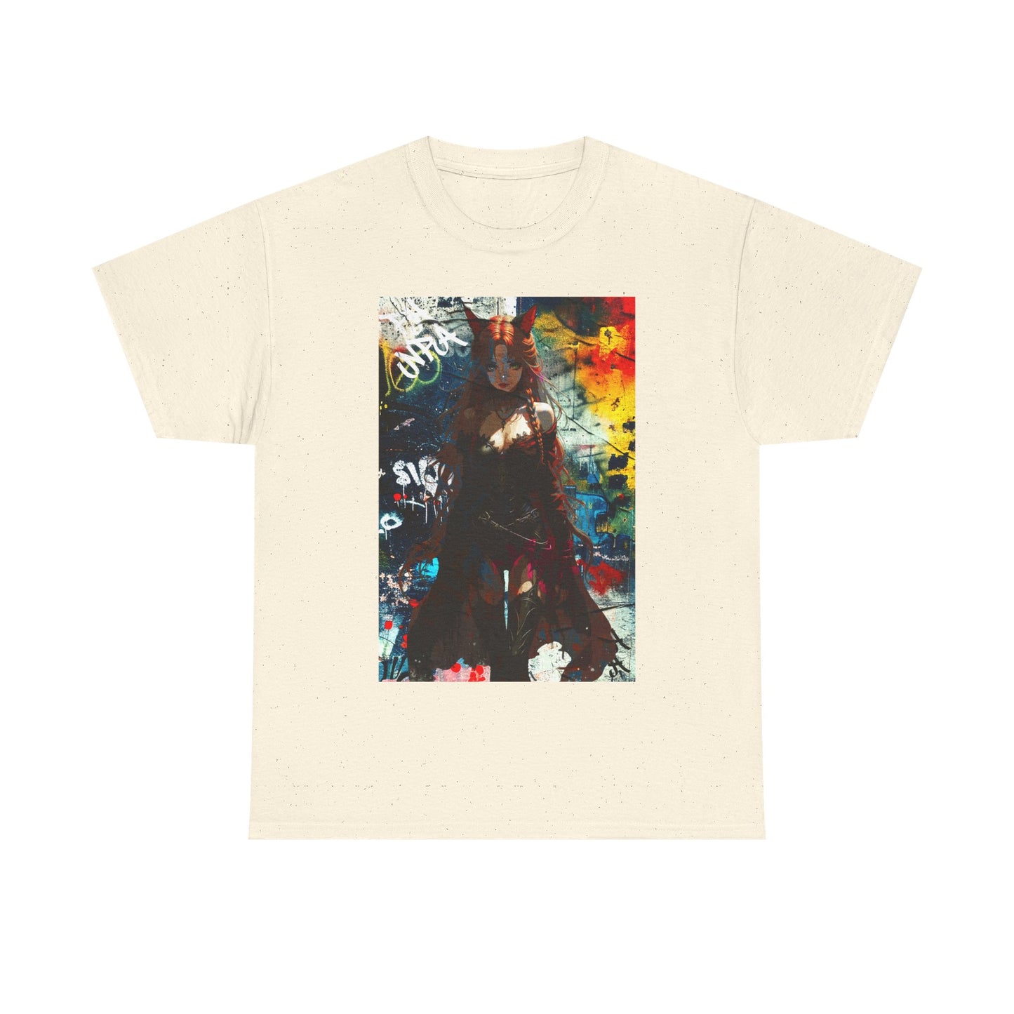 Warrior Anime Catgirl – Urban Fantasy Power on Canvas & Poster - Vibrant Graphic Tee for Art Lovers, Unisex Heavy Cotton Tee, Streetwear Style, Gift for Artists, Unique Statement Shirt