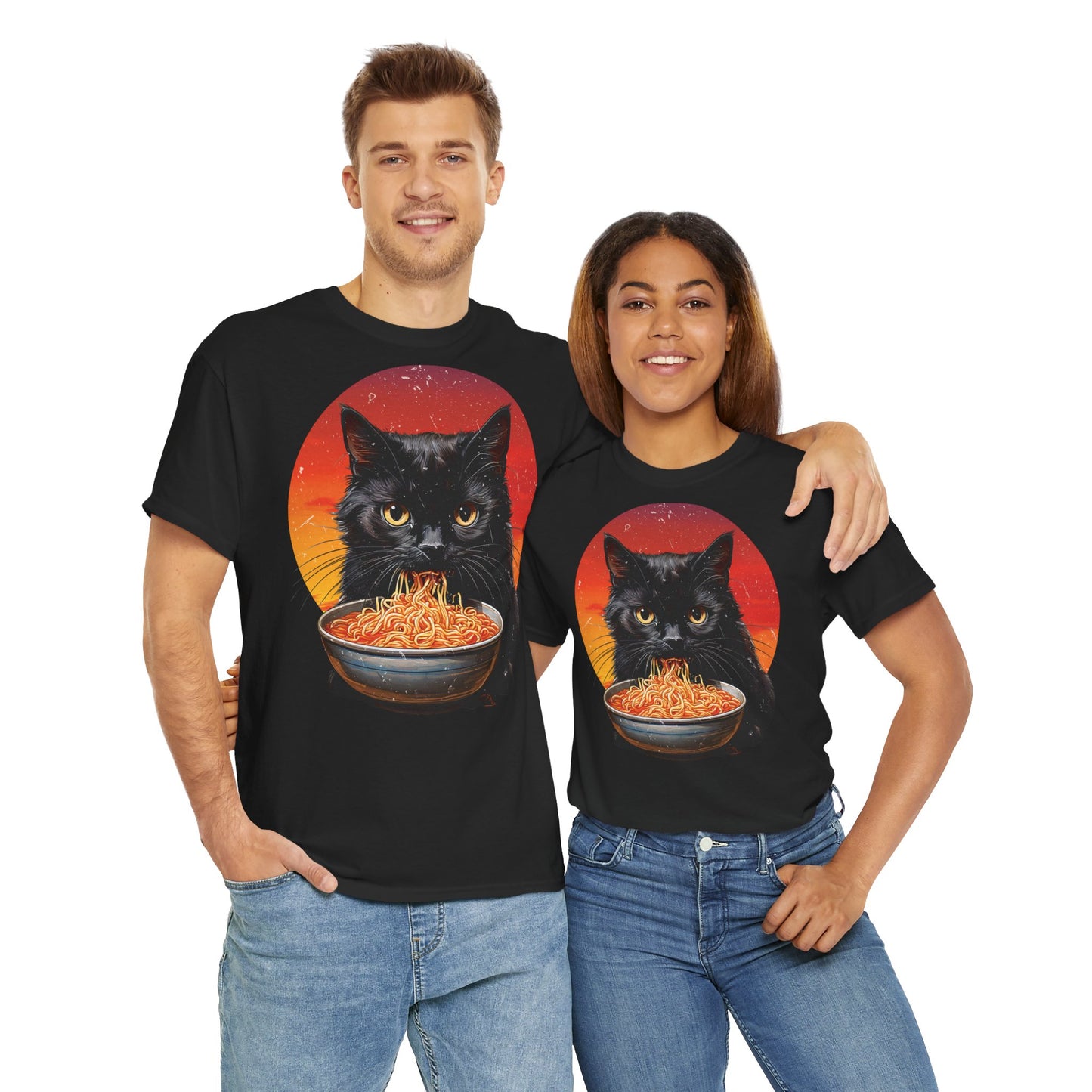 Ramen Cat - Cute Cat with Bowl of Noodles Unisex Heavy Cotton Tee