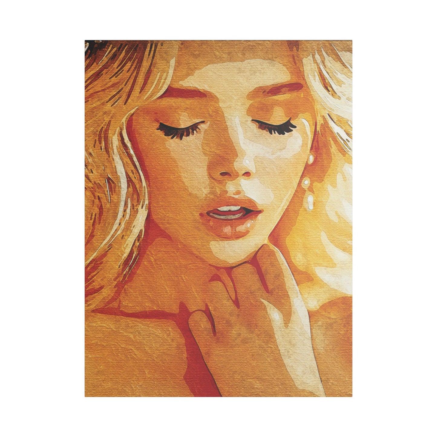 “Golden Reverie: The Serenity of a Soul in Stillness” - Elegant Satin Canvas Art Print, Home Decor Wall Artwork, Beautiful Portrait, Gift for Her, Modern Art Piece, Unique Wall Decoration