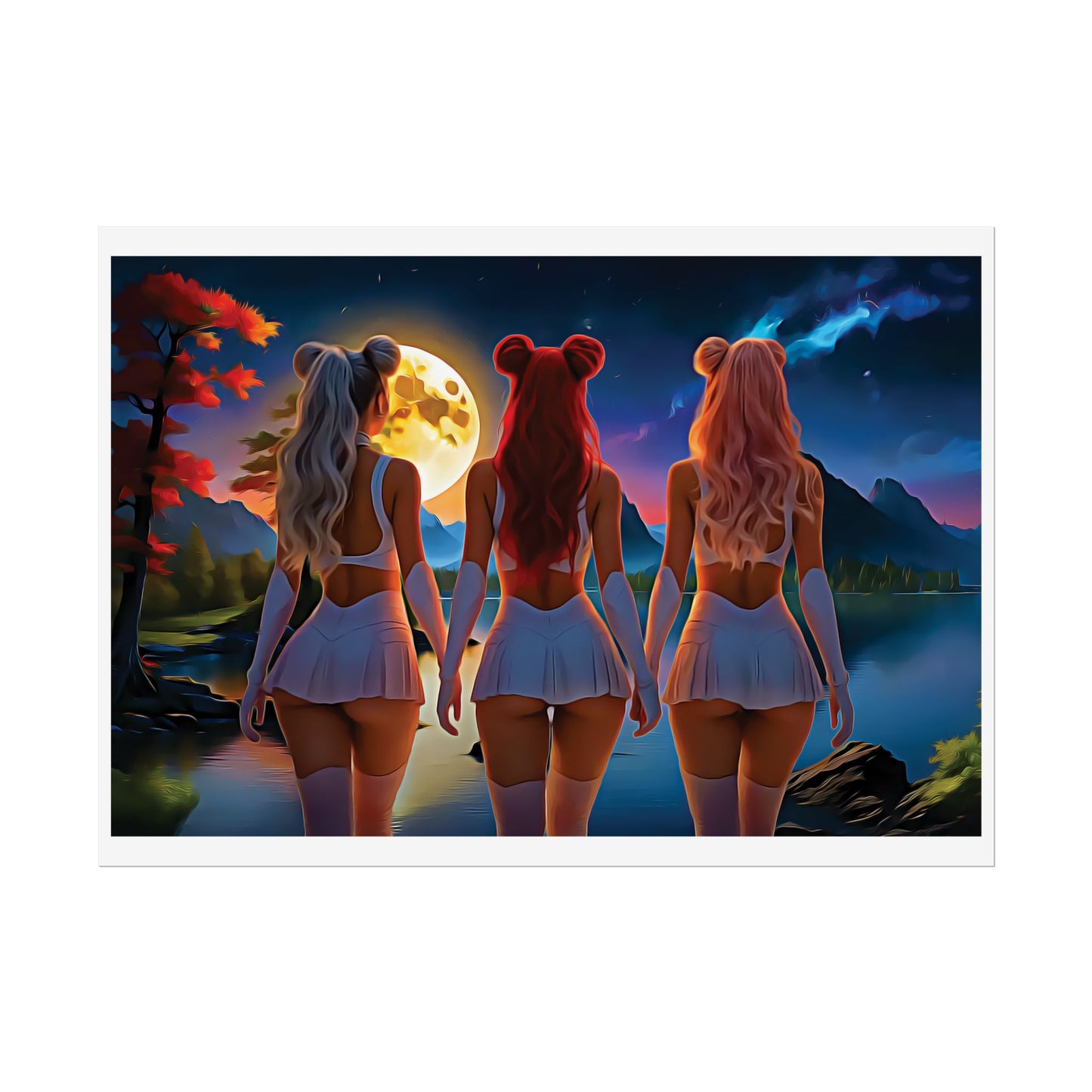 π Moon Sisters: Unity in Light, Magic in Motion - Vibrant Art Rolled Posters, Aesthetic Wall Decor, Anime Inspired Art, Unique Gift, Home Decor, Bedroom Wall Art, Feminine Aesthetic