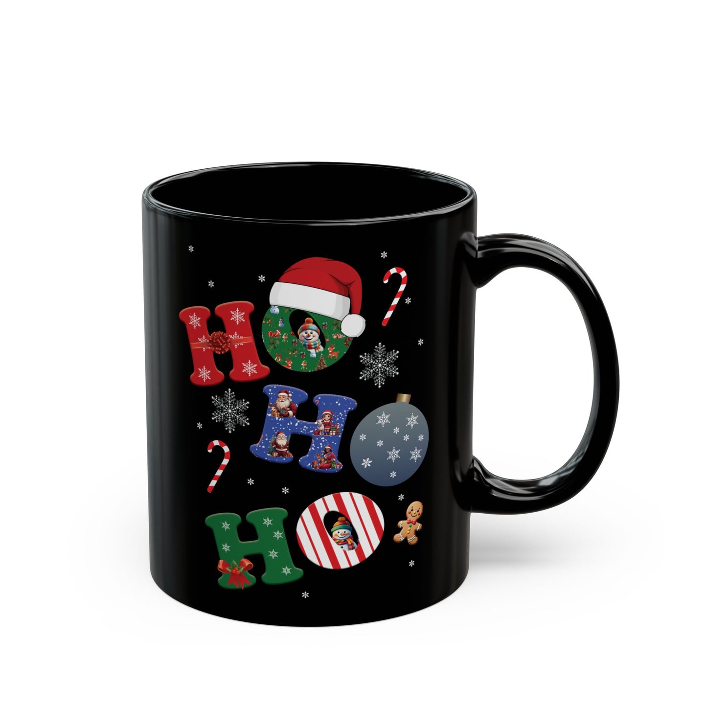 Festive Holiday Black Mug (11oz & 15oz) - 'Ho Ho Ho' Christmas Design