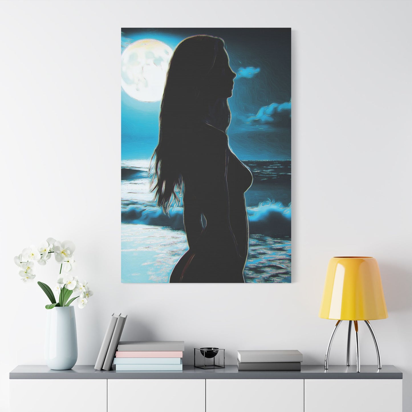 Moonlit Reflections – Serenity, Strength & Ocean Calm in One Magical Moment 🌊🌕 - Stretched Canvas Art Print, Moonlit Ocean Wall Decor, Aesthetic Home Decoration, Unique Artwork for Living Room, Modern Art Gift