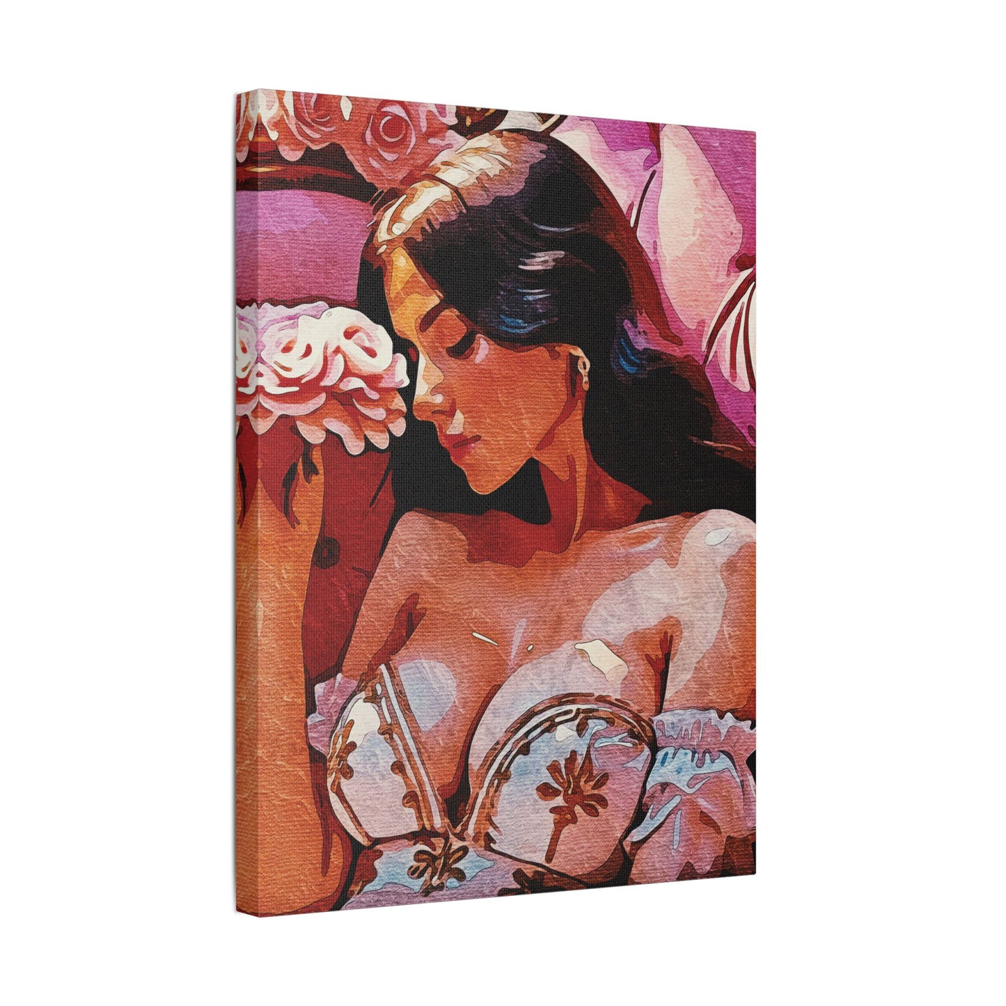 "Rose Garden Dreams: Vintage Beauty Blooming in Warm Sunset Hues and Timeless Romance" - Satin Canvas, Stretched