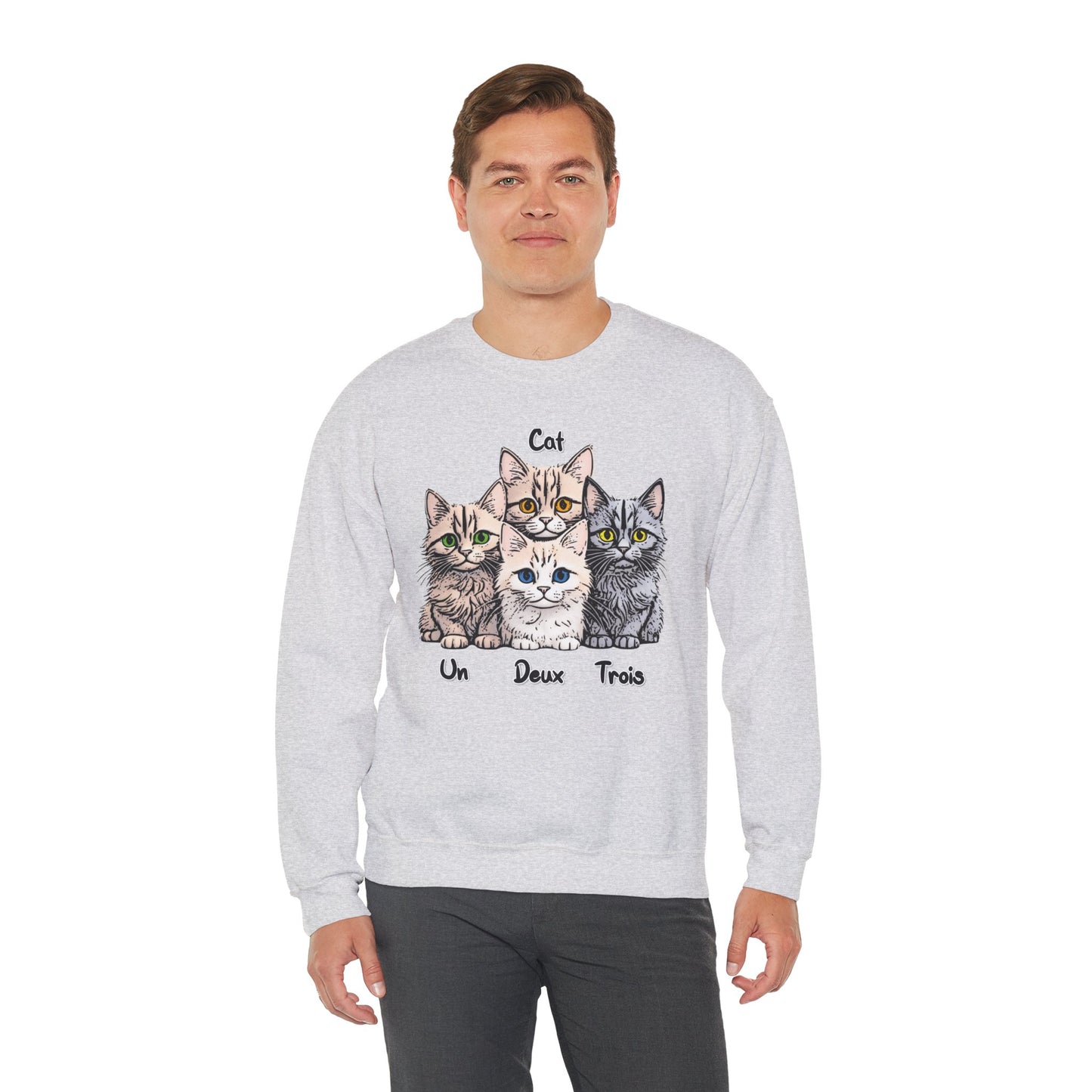 Un, Deux, Trois, Cat: Purrfect Counting Cuteness - Cat Lover Crewneck Sweatshirt, Cozy Pet Sweatshirt, Gift for Cat Owners, Cute Animal Apparel, Cat-Themed Fashion
