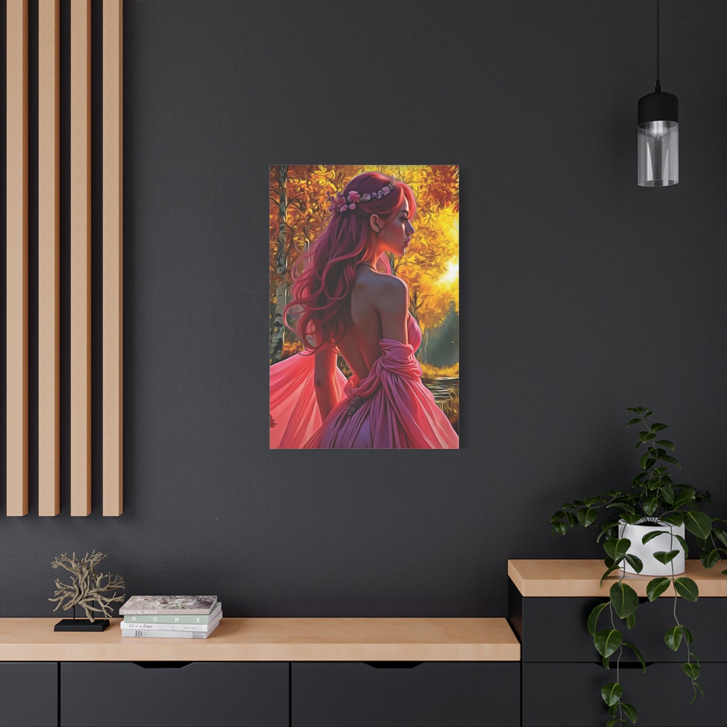 Beauty in Pink – Elegance Blossoms in Autumn Light - Stretched Canvas Art Piece, Elegant Home Decor, Wall Art, Modern Art Display, Gift for Art Lovers, Perfect for Any Occasion