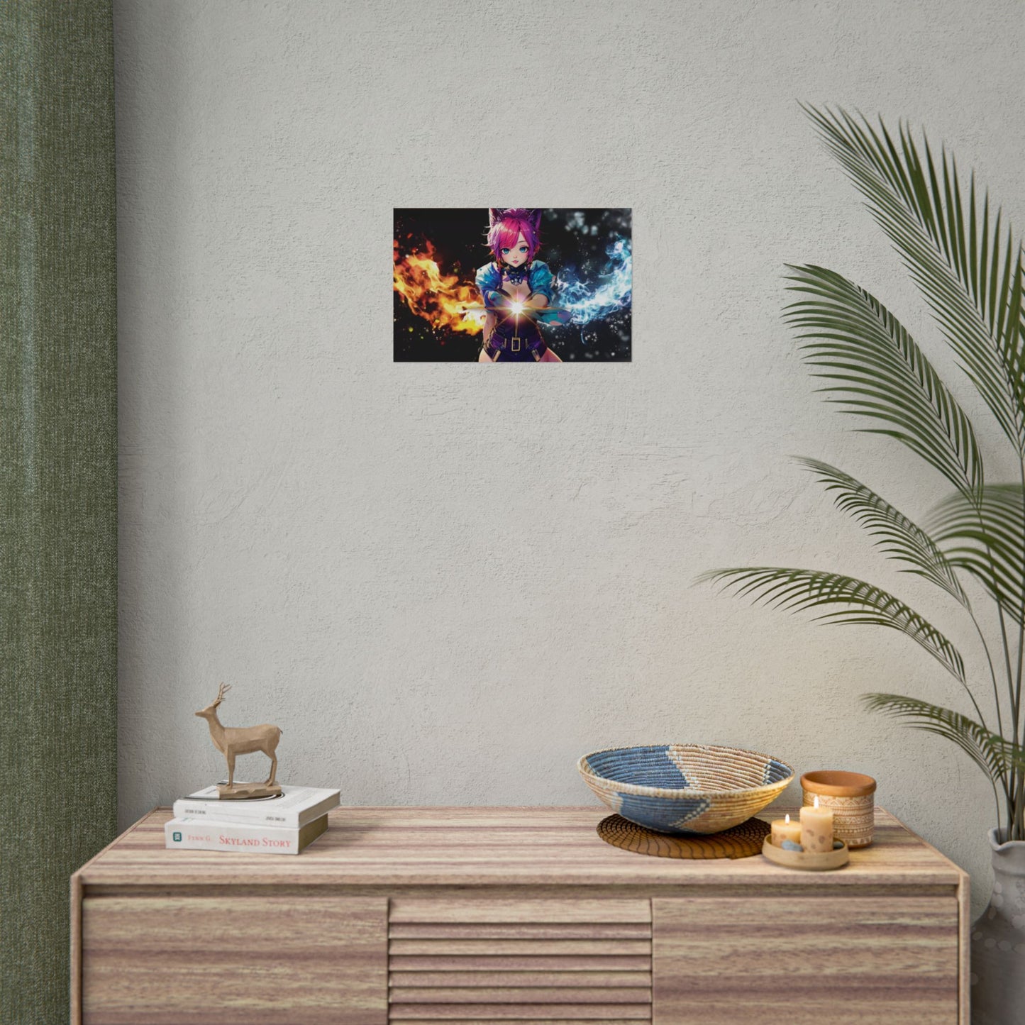 Canvas Print Elemental Balance: Flame & Frost Anime Fantasy Poster