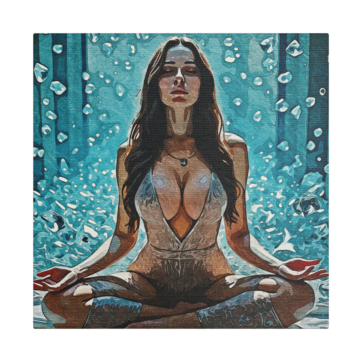 Crystal Mind – Meditative Stillness in Surreal Blue - Meditation Wall Art Canvas, Tranquil Home Decor, Mindfulness Gift, Zen Artwork, Spiritual Art for Yoga Lovers