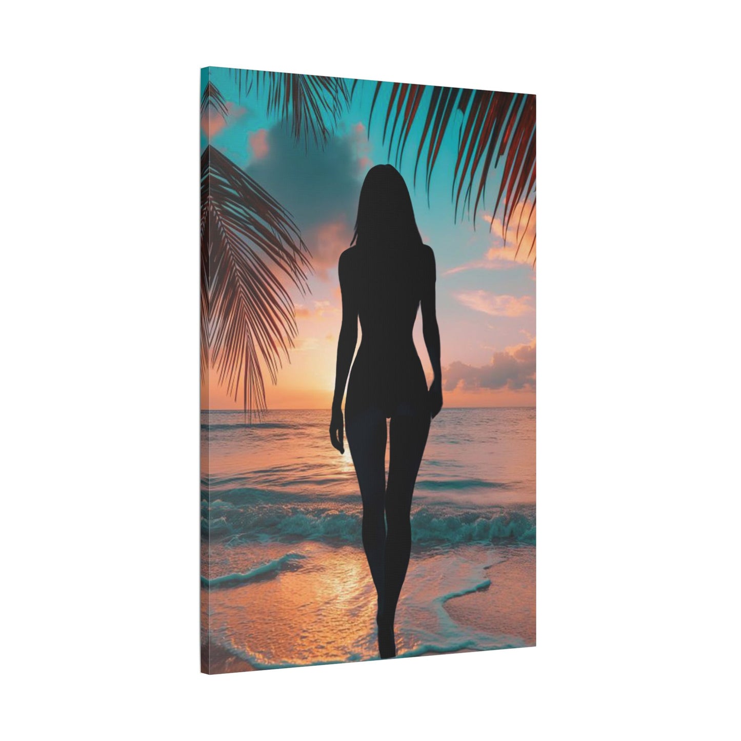 Sunset Spirit – Where Silhouettes and Palm Dreams Meet the Sea - Beach Sunset Canvas Art, Coastal Wall Decor, Tropical Home Decor, Silhouette Print, Relaxing Artwork, Perfect Gift for Nature Lovers