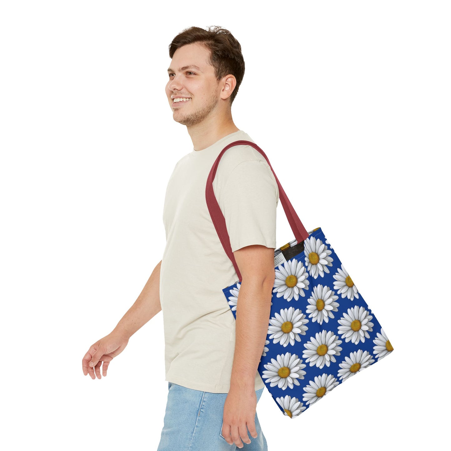 Daisy Tote Bag - White Floral Design Summer Fashion Accessory