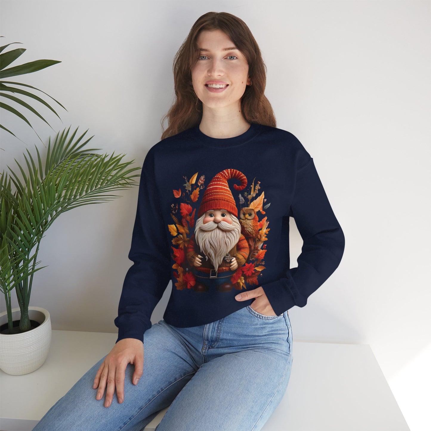 Gnome & Owl Autumn Harmony β Cozy Magic for the Season ππ§‘ - Sweatshirt | Fall Sweater, Autumn Apparel, Unisex Crewneck, Perfect Gift, Holiday Wear, Seasonal Style, Comfortable Fashion