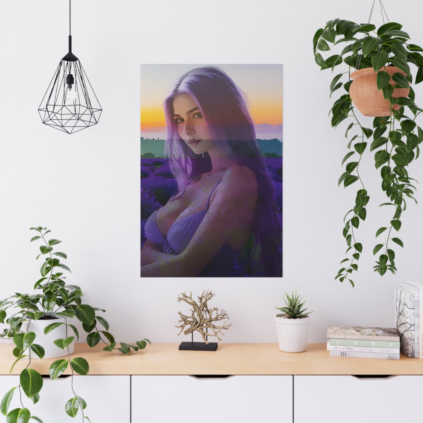 Beautiful Lavender – Dreamy Sunset Muse in Lavender Field Printed Poster Art