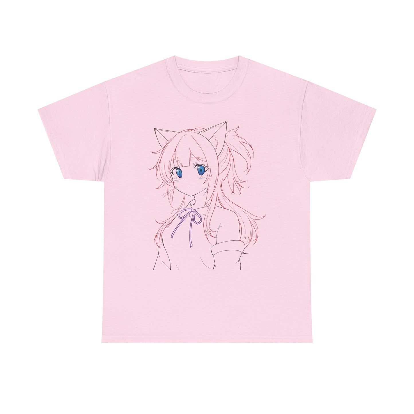 Cute Anime Cat Girl Unisex Heavy Cotton Tee, Graphic Tee for Anime Lovers, Casual Wear, Gift for Birthdays, Everyday Fashion