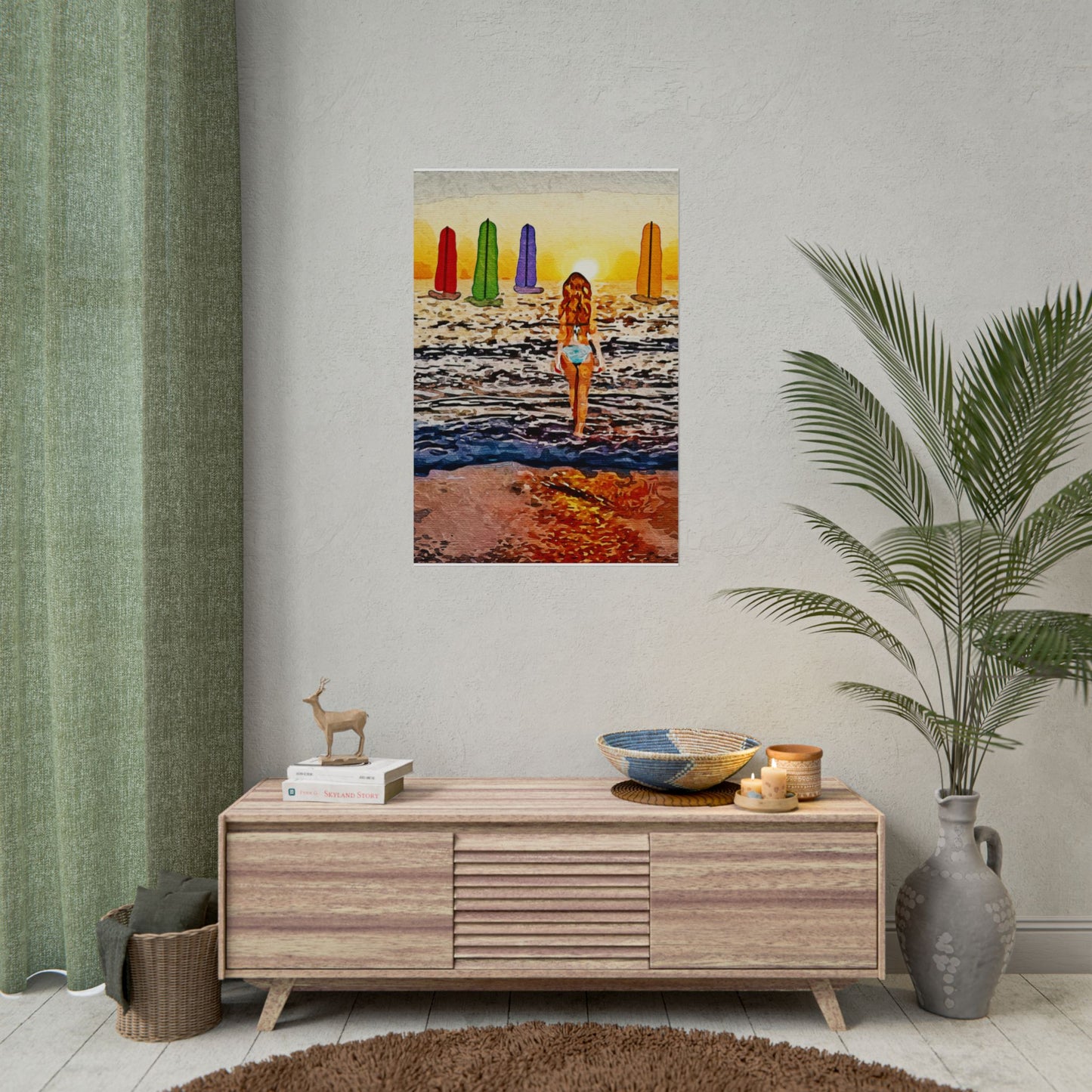 "Chasing Horizons: A Sunset Journey of Hope and Serenity Beyond the Waves" - Beach-Themed Rolled Posters, Decorative Wall Art, Summer Decor, Coastal Vibe, Surfing Gift, Ocean Sunset Print