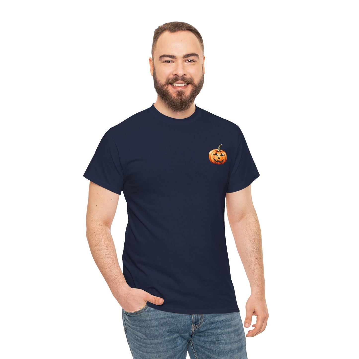 ๐ Embrace Autumn Magic - Pumpkin Bliss Collection for Cozy Season Vibes โจ - Harvest Vibes Pumpkin Cotton Tee | Fall Shirt, Halloween Apparel, Autumn Fashion, Unisex Graphic Tee, Gift for Pumpkin Lovers