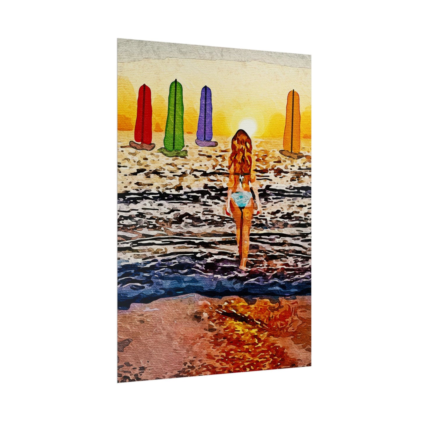 "Chasing Horizons: A Sunset Journey of Hope and Serenity Beyond the Waves" - Beach-Themed Rolled Posters, Decorative Wall Art, Summer Decor, Coastal Vibe, Surfing Gift, Ocean Sunset Print