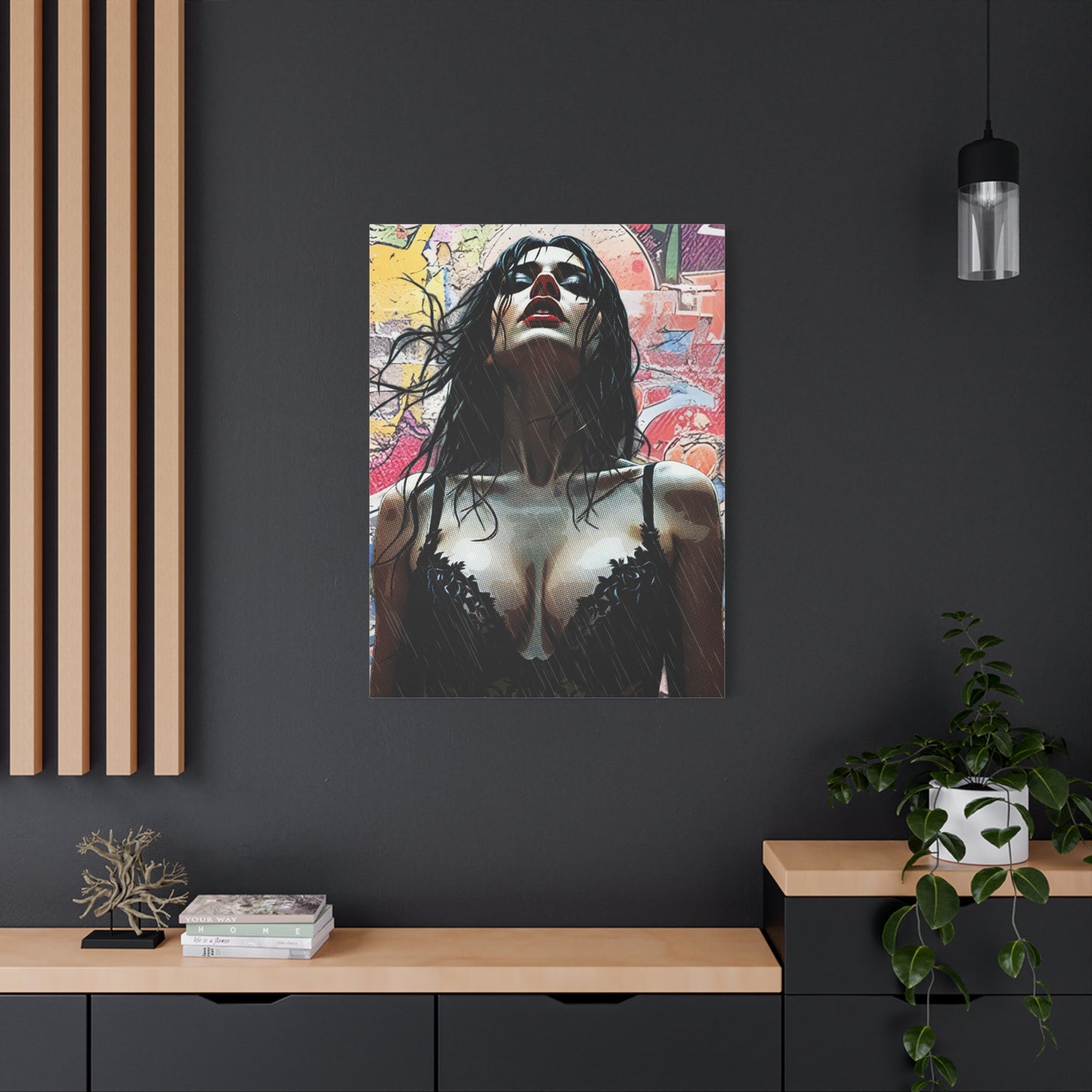 Rise Through the Storm: A Bold Expression of Strength, Passion, and Resilience in the Rain - Stretched Canvas Art Print, Wall Decor, Home Decor, Gift for Art Lovers, Modern Artwork, Contemporary Wall Art