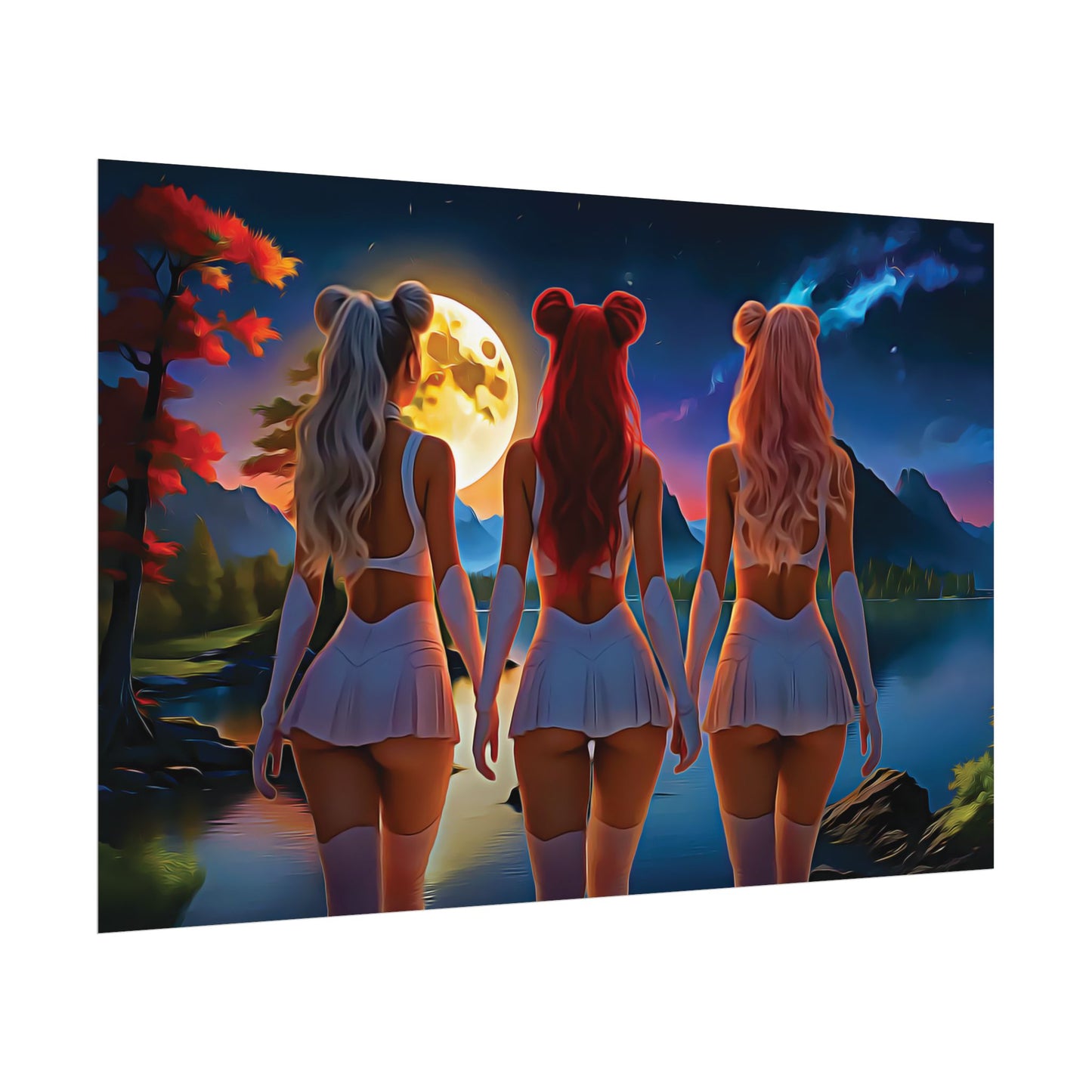 π Moon Sisters: Unity in Light, Magic in Motion - Vibrant Art Rolled Posters, Aesthetic Wall Decor, Anime Inspired Art, Unique Gift, Home Decor, Bedroom Wall Art, Feminine Aesthetic