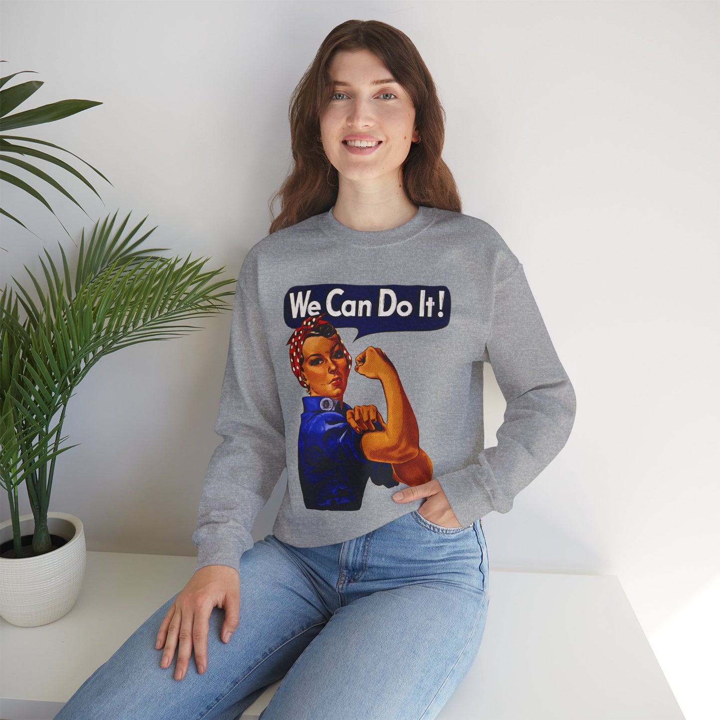 Empowerment Pop Art | Bold "We Can Do It" T-Shirts, Sweatshirts, Mugs & Wall Art for Inspiration - Empowering Rosie Crewneck Sweatshirt | Motivational Gift, Casual Wear, Feminism, Women’s Apparel, Inspirational Fashion